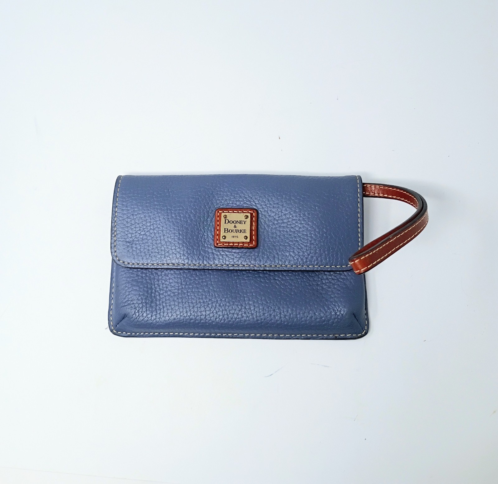 Dooney & Bourke Pebbled Leather Wristlet Blue Slate