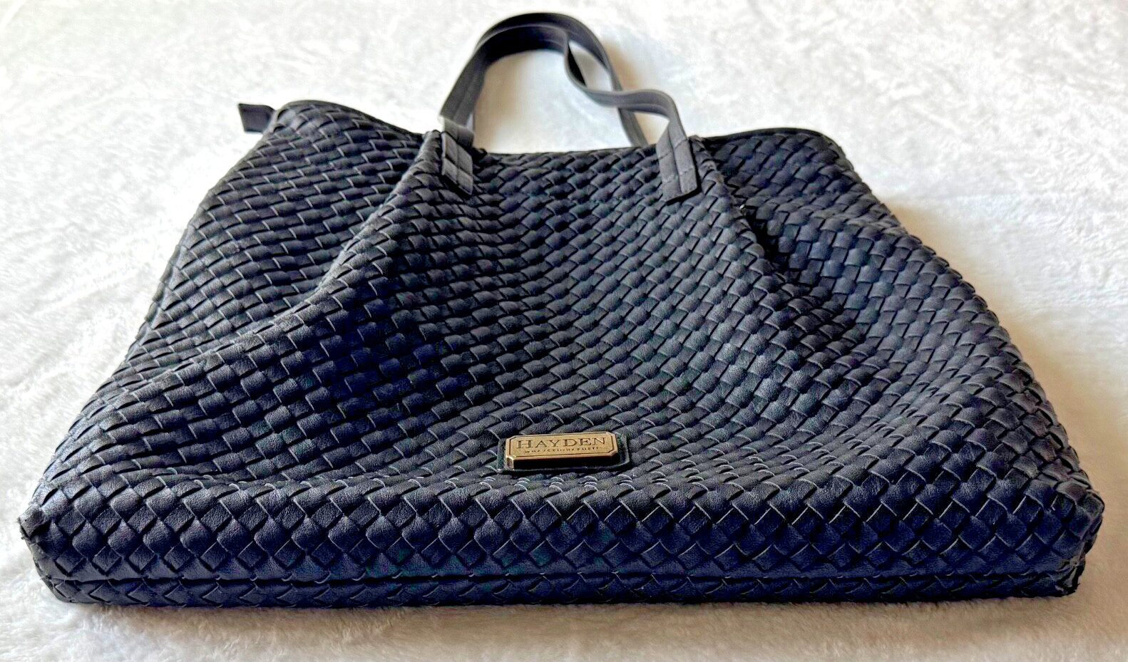 Hayden by Hayden Harnett Shoulder Bag Black Woven Vegan Leather Tote Shopping