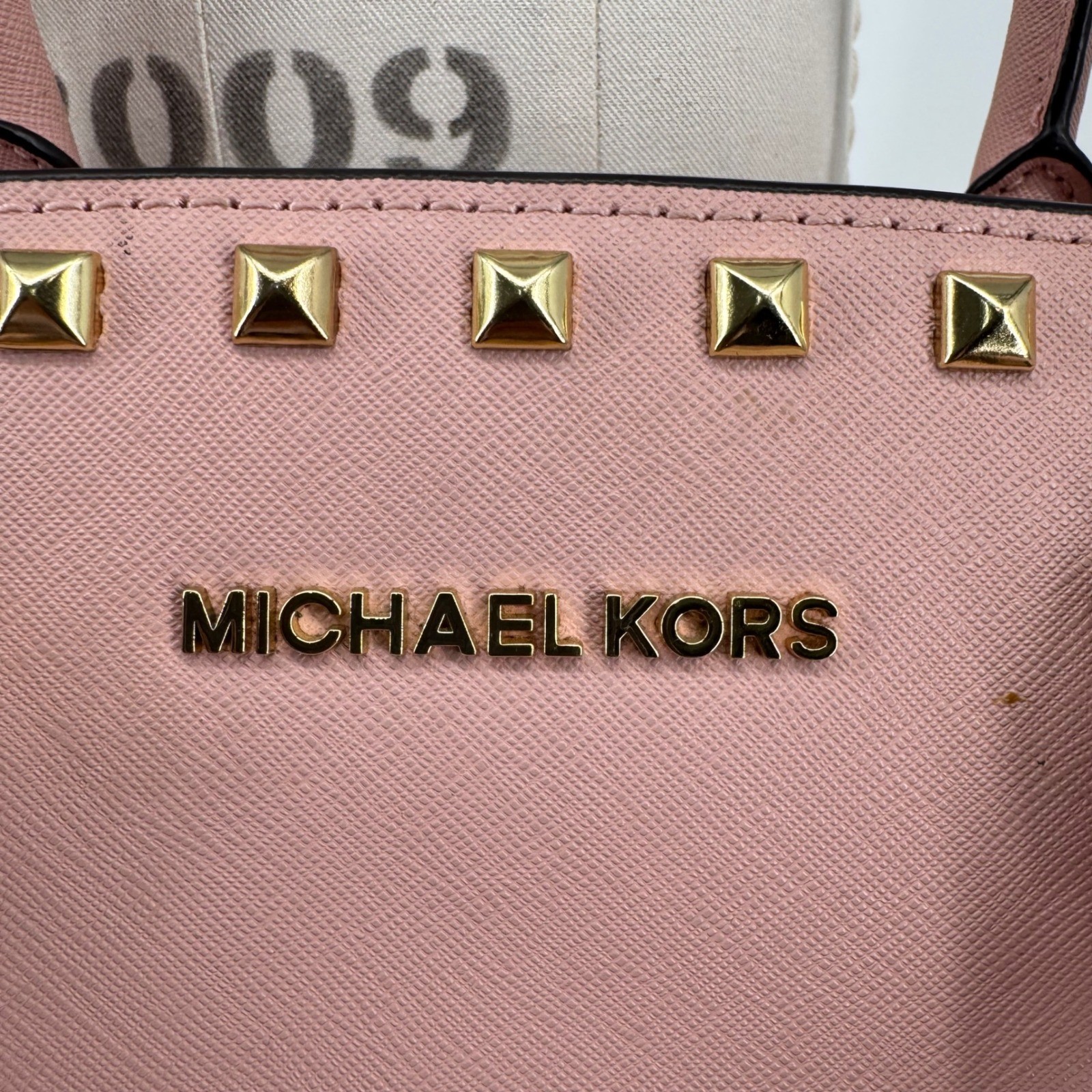 Michael Kors Selma Medium Studded Satchel Pink Saffiano Leather Crossbody Bag