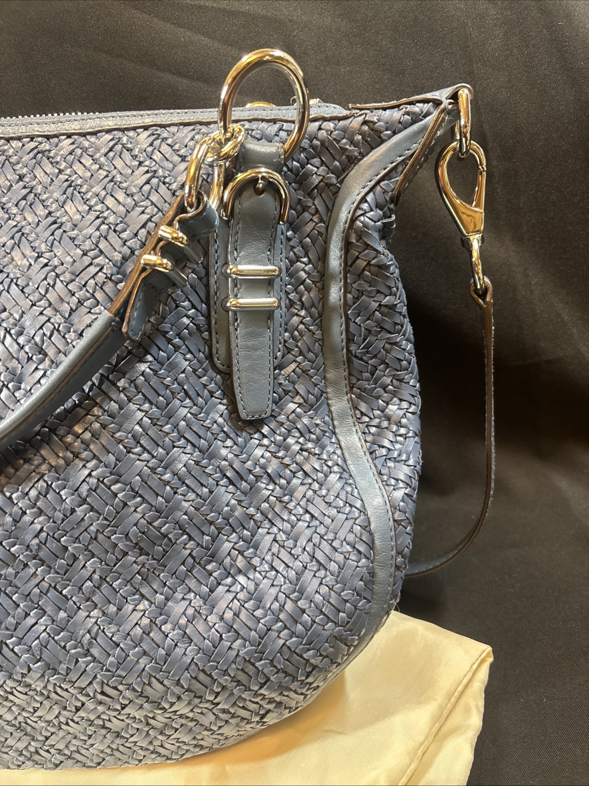 Coach Kristin Blue Woven Leather Large Satchel Shoulder Handbag RARE EXCELLENT
