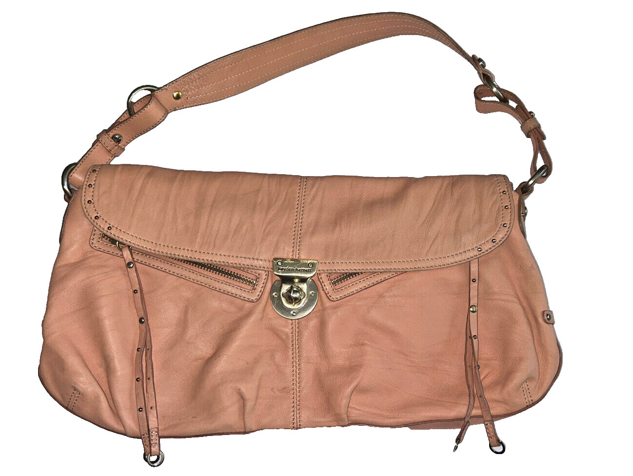 Hayden Harnett Womens Gold Turn Lock Single Strap Handbag Salmon Leather Y2