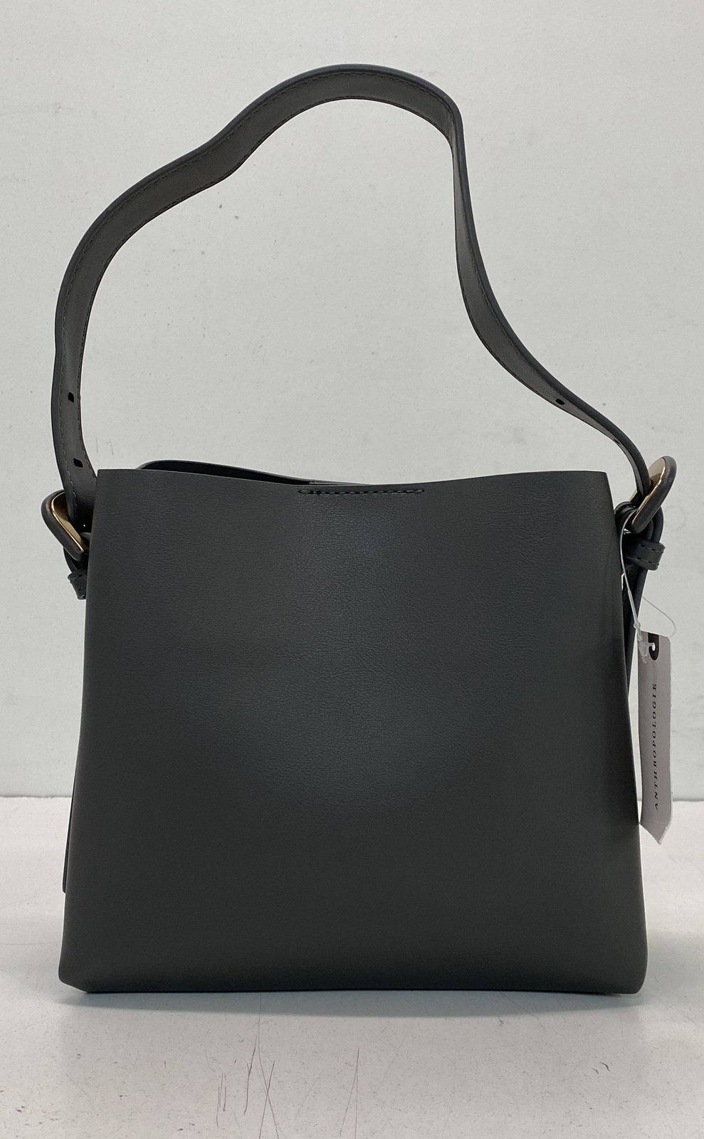 Anthropologie Grey Pebbled Bucket Bag Shoulder Bag Small Gold Hardware NWT