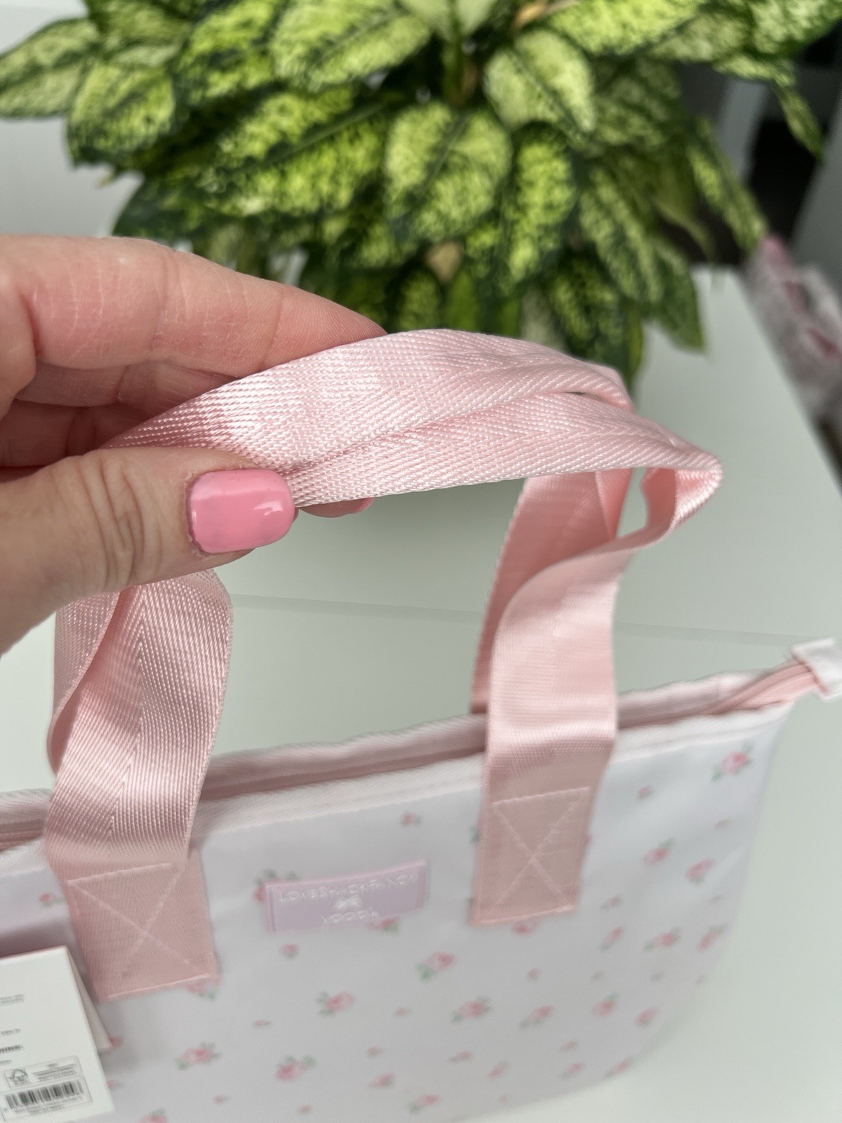 LoveShackFancy x Yoobi Floral Zip Tote Lunch Bag Bow Charm Gold Hardware Pink