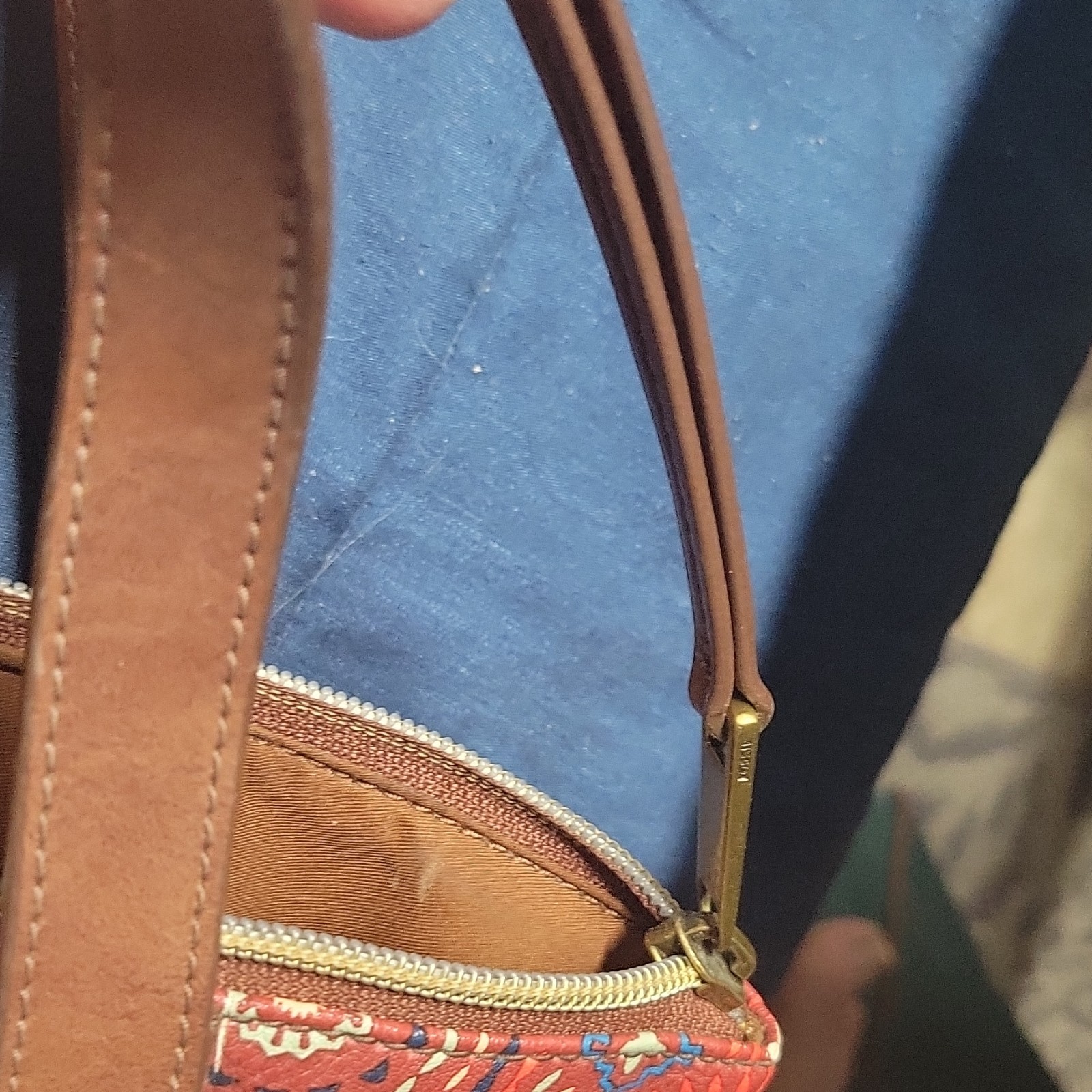 Vintage FOSSIL Multicolor Leather Hand Bag. No Shoulder Strap