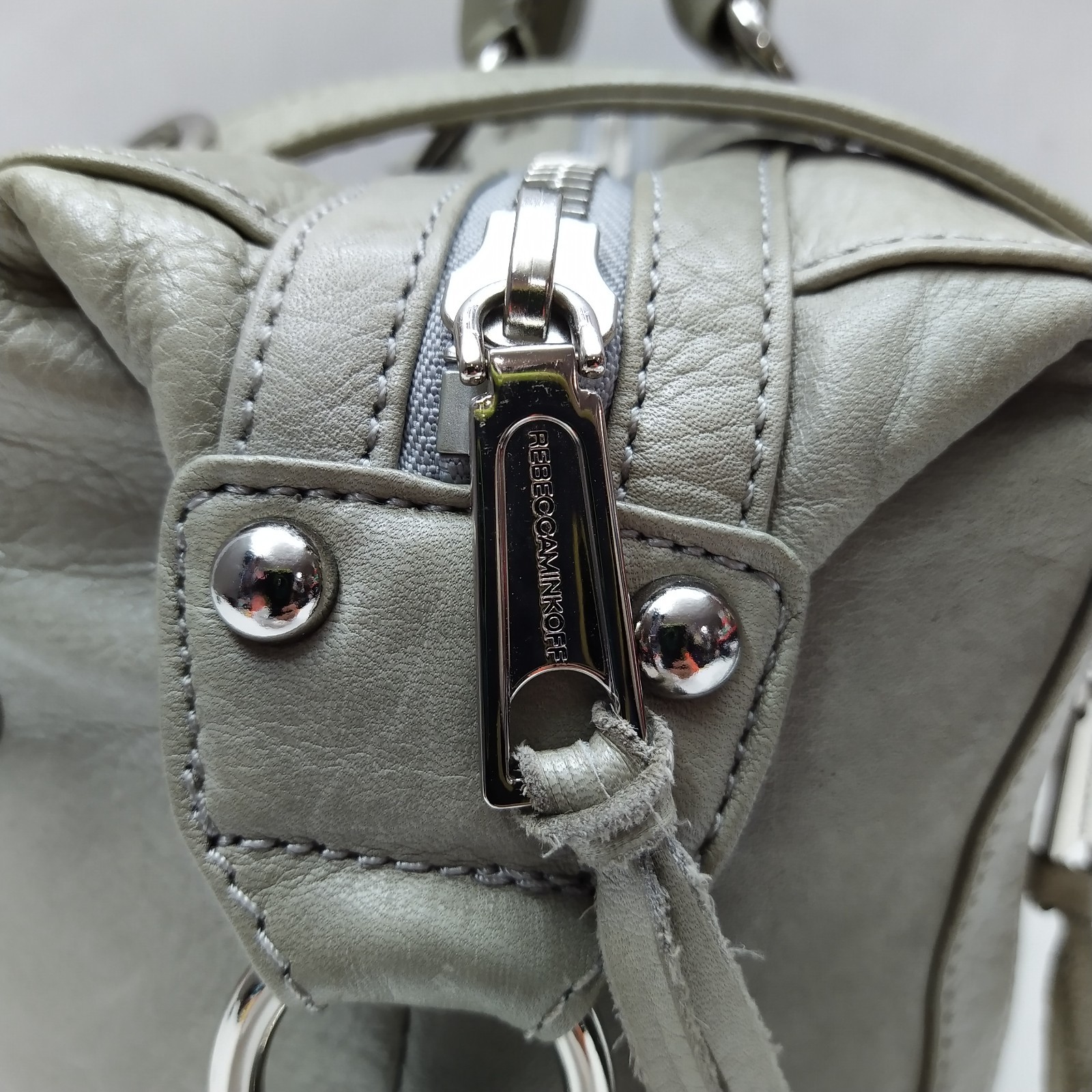 Rebecca Minkoff Gray Leather Double Handles Zipper Closure Satchel Bag