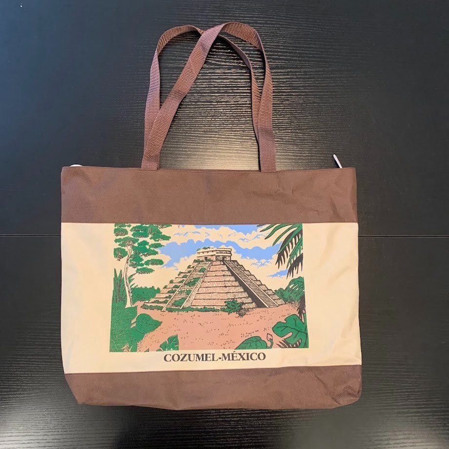 Vintage Cozumel Mexico Mayan Pyramid Zipper Tote Bag Travel Souvenir