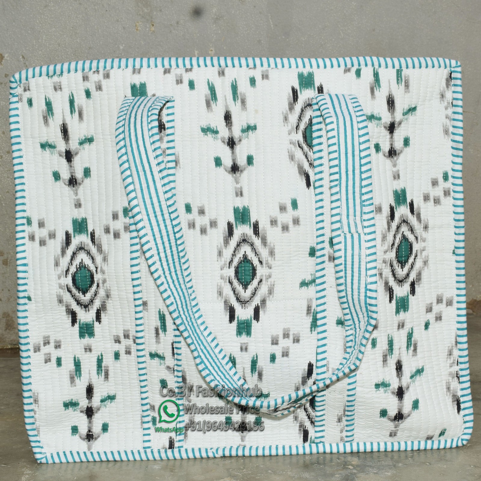 Handmade Eco-Friendly Quilted Cotton Market Bag Beach Tote Bag hand block bag