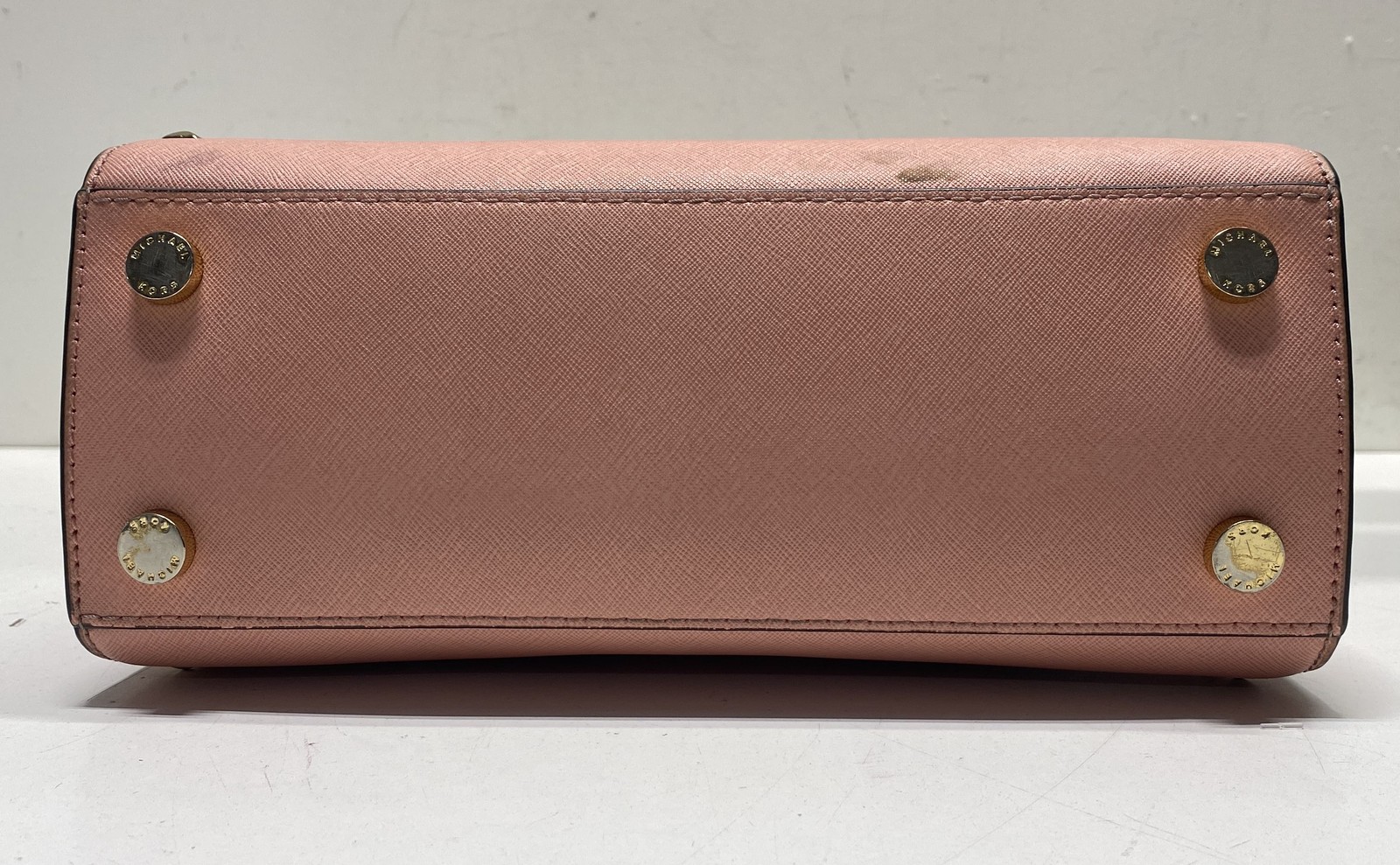 Michael Kors Pink Saffiano Leather Studded Selma Medium Satchel Crossbody Bag