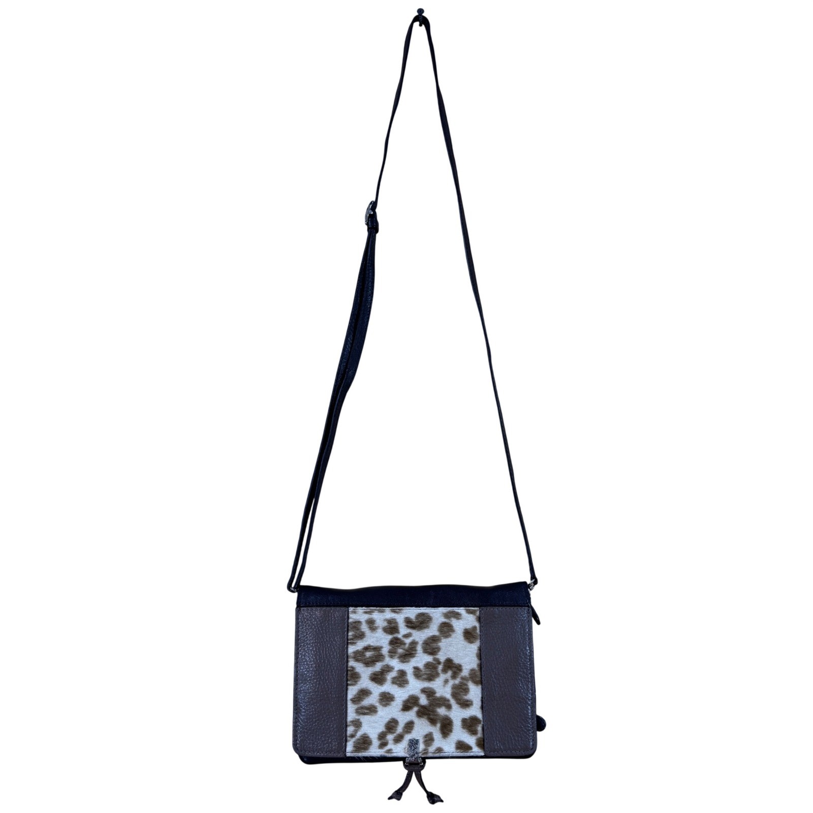 Brighton City Block Organizer Leopard Calf Hair Crossbody Wallet Bag Boho