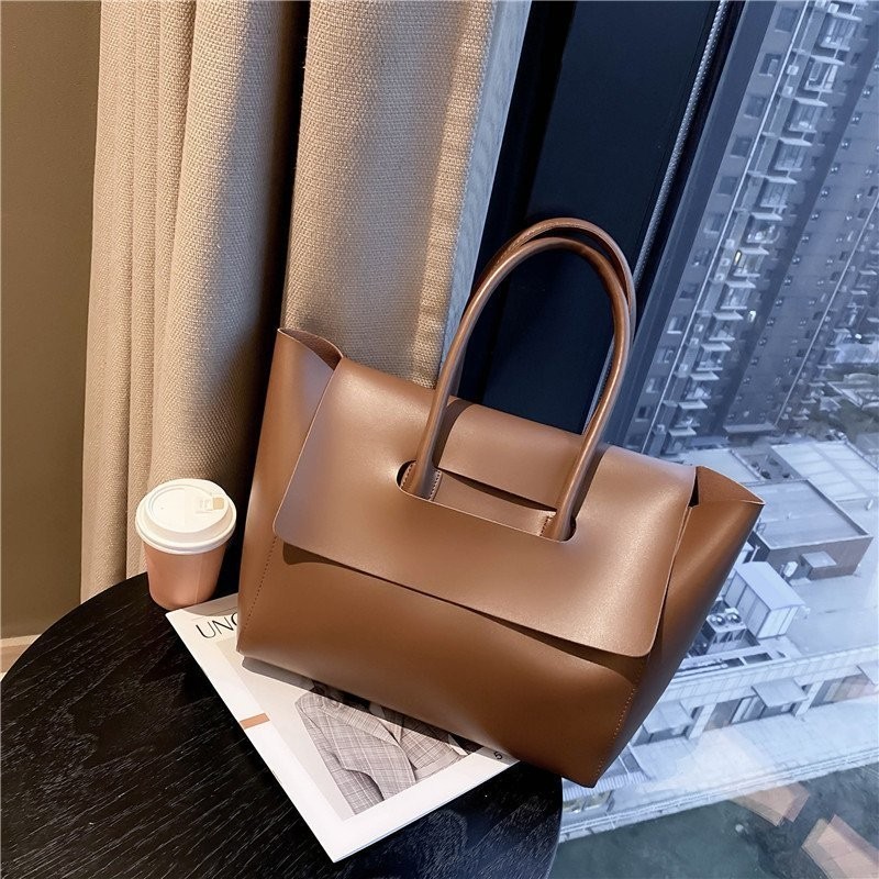 Fashion Women Large Capacity Tote Shoulder Bag Simple Retro PU Leather Handbag