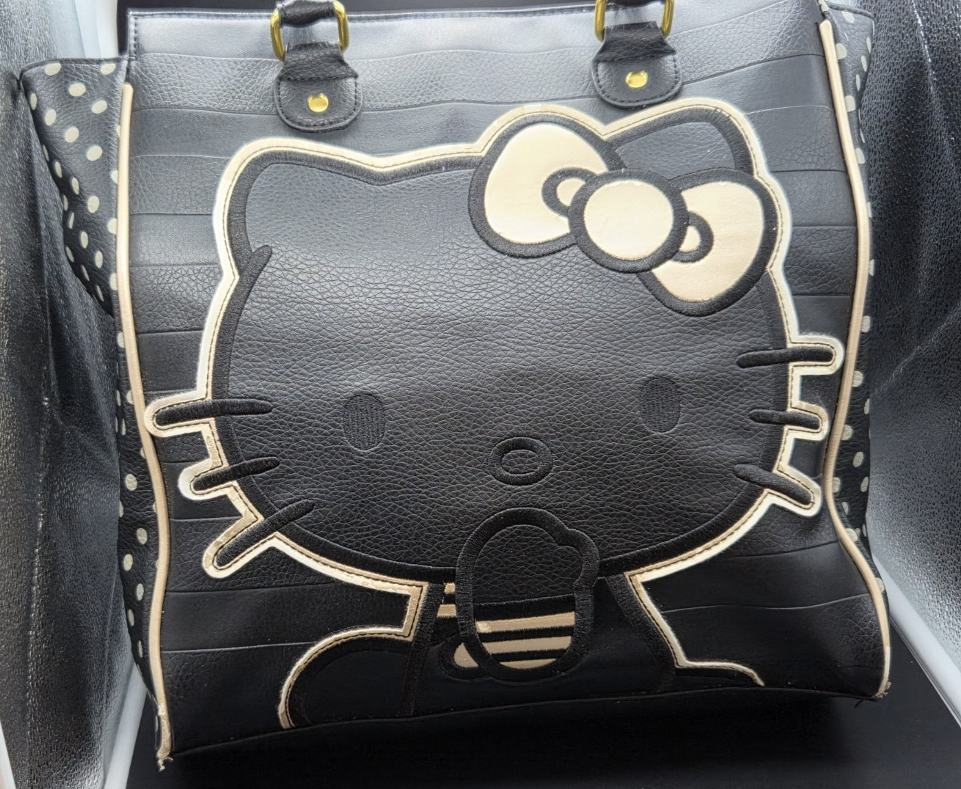Vtg Loungefly Loves Hello Kitty Tote SIL-34114 Pre-Funko Black Gold Rare READ*