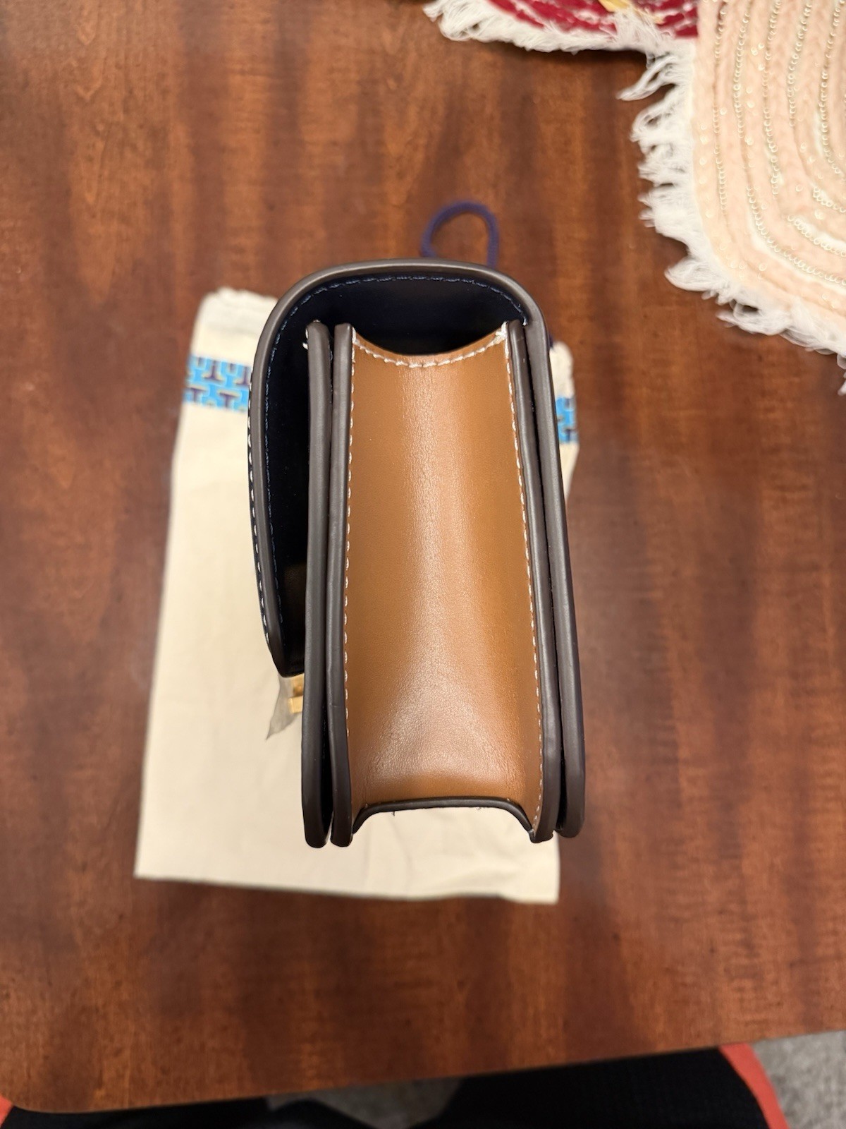 Tory Burch Navy/Beige Logo Crossbody Bag w/ Detachable Strap Dust Bag