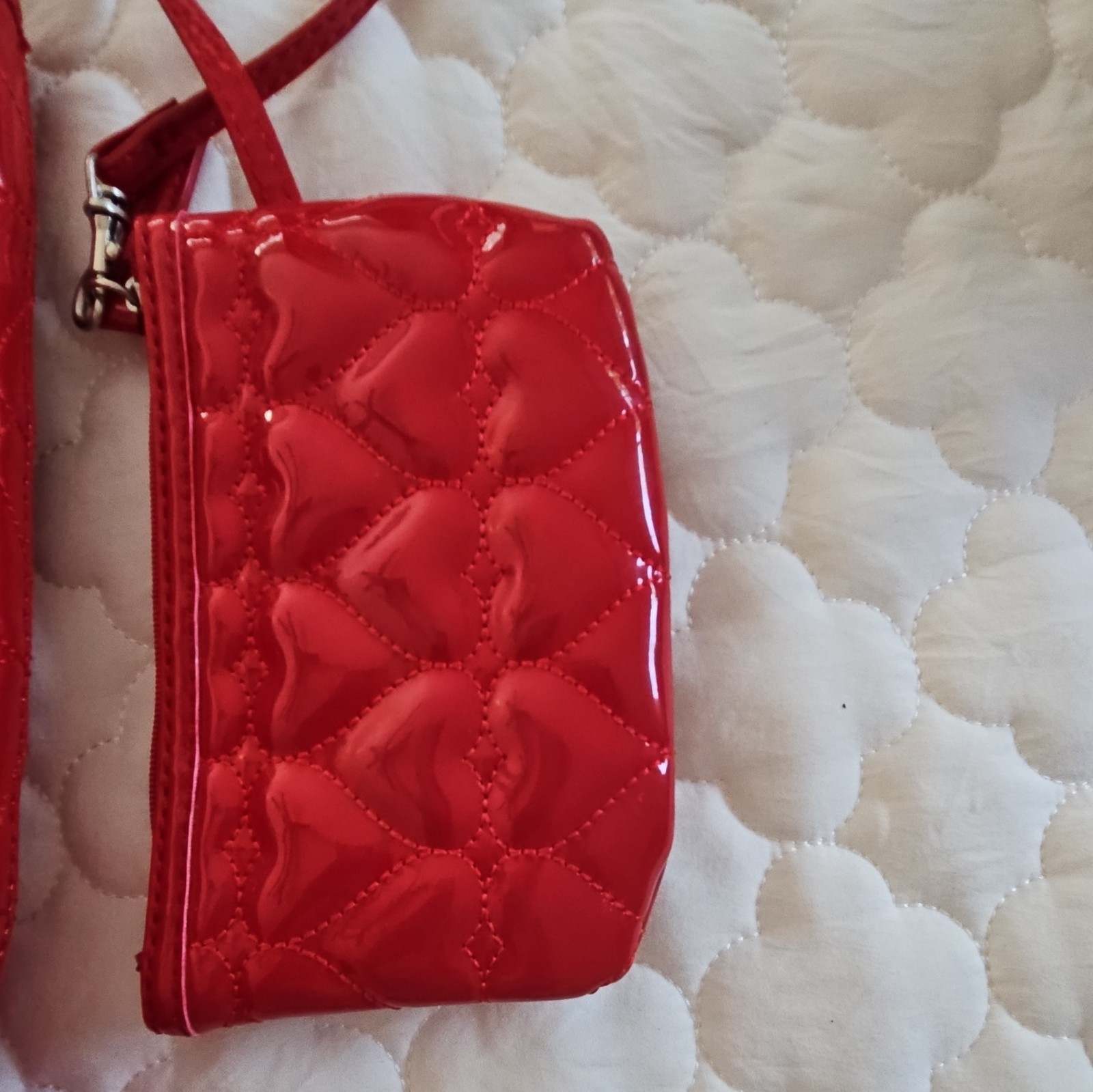 Lulu Guinness Red Heart Patent Leather Heart Print with Wristlet