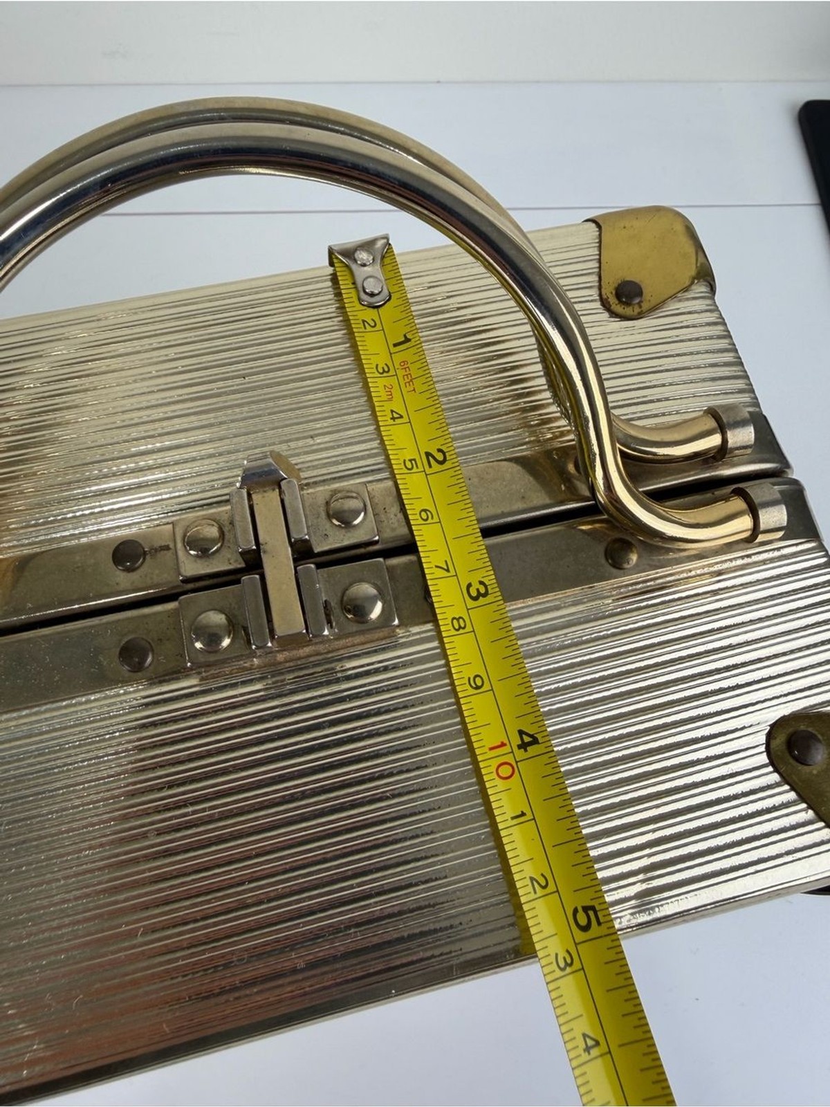 Vintage 1960s Silver & Gold Tone Box Purse Top Handle Structured Handbag