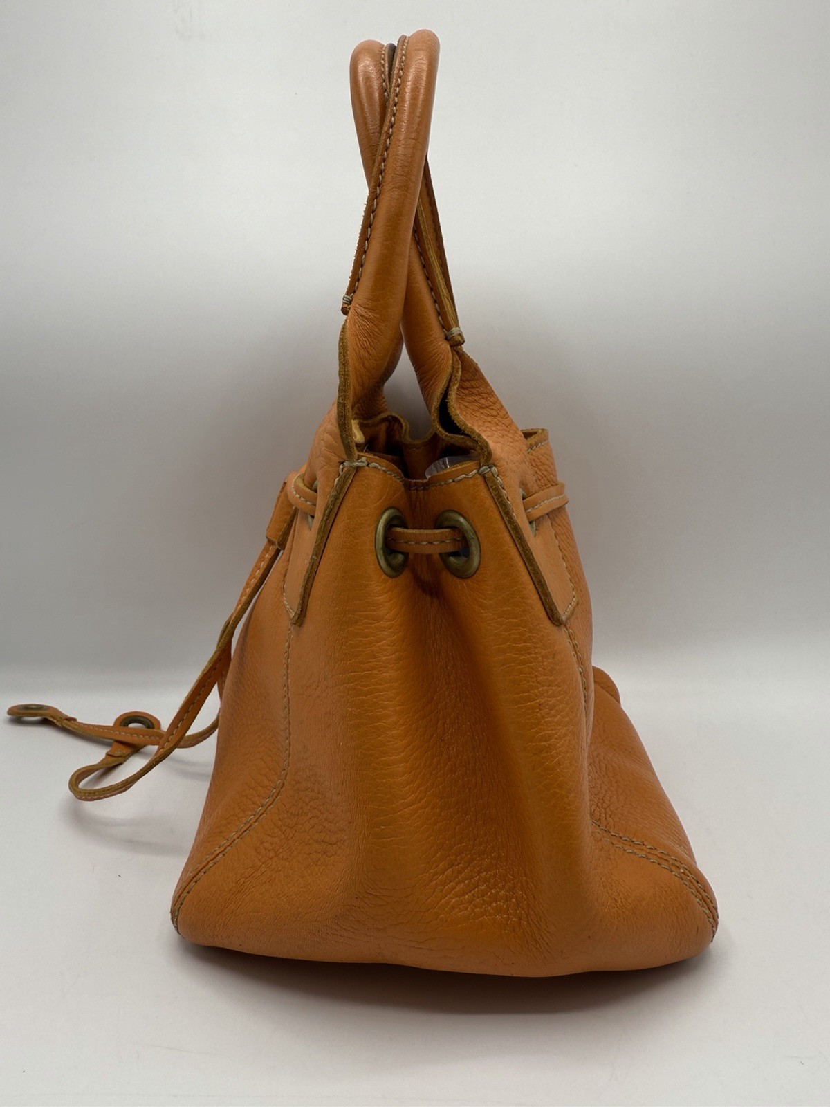 Borsa Car Shoe mini secchiello vera pelle cuoio cognac handbag Donna