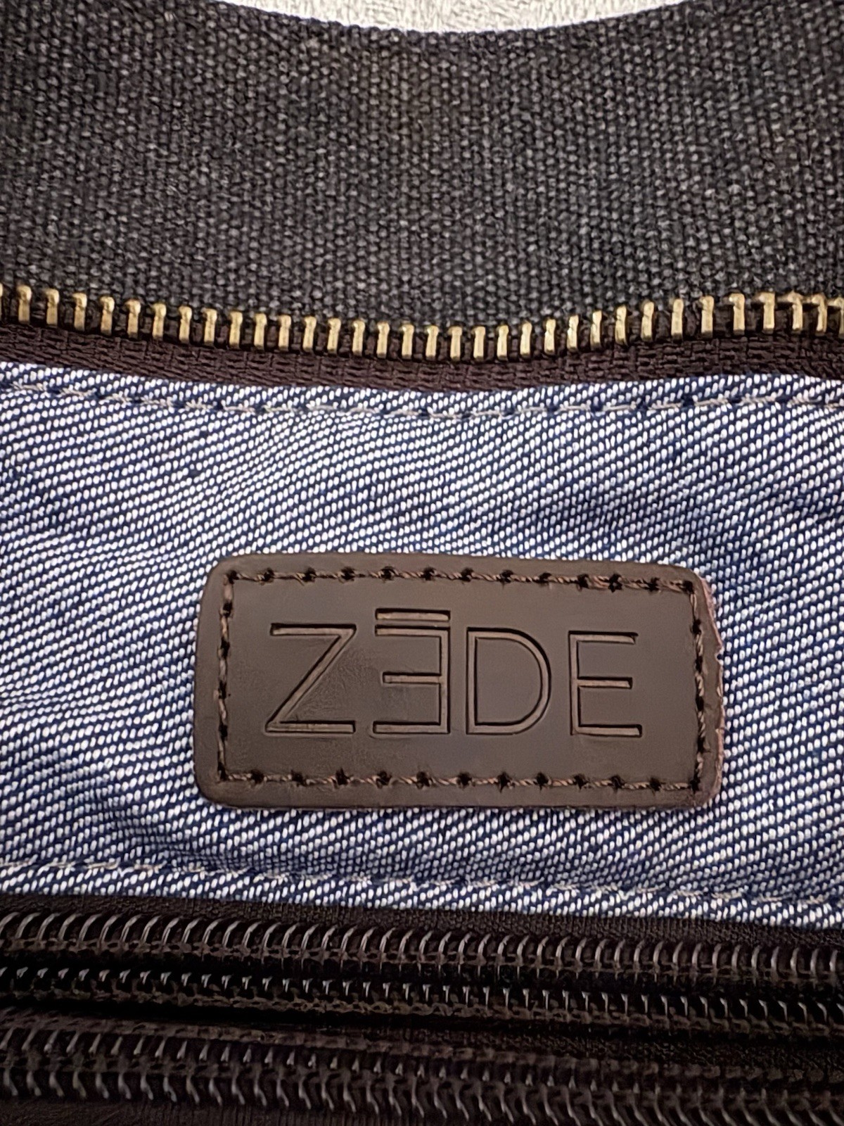 Zede Paris Crossbody Satchel Bag, Size Normal (Large) Black Canvas, Leather Trim