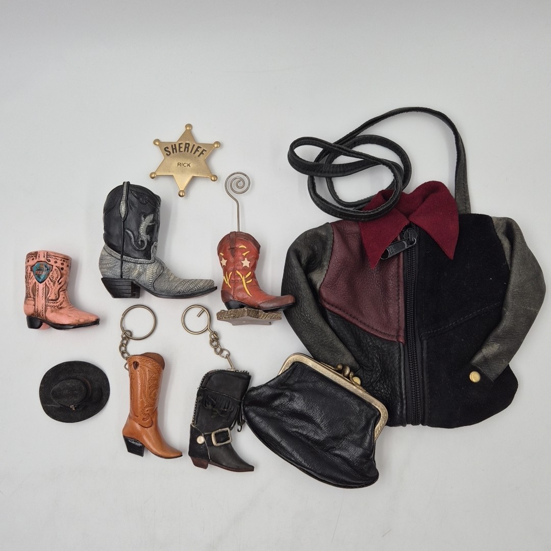VTG Western Southwest Leather Handmade Purse Boots Coin Bag Cowgirl Keychain Lot