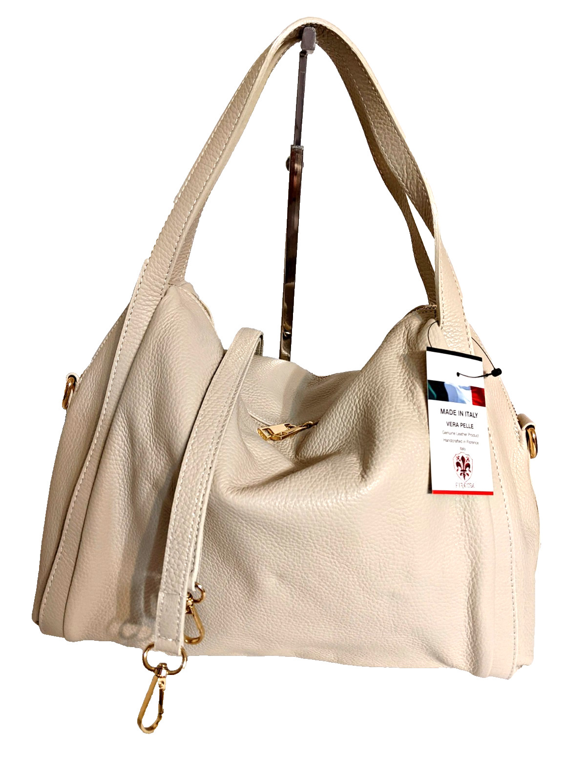 ITALIAN PREMIUM PEBBLED CALF LEATHER LARGE SHOULDER BAG HANDBAG – MADE IN ITALY
