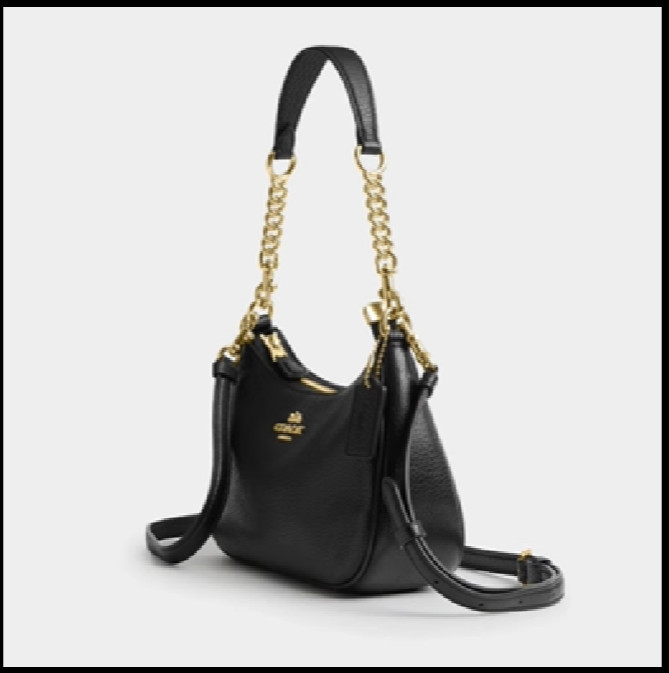 COACH CA209 TERI Shoulder Bag Hand Bag Black Refined Pebble Leather Outlet New