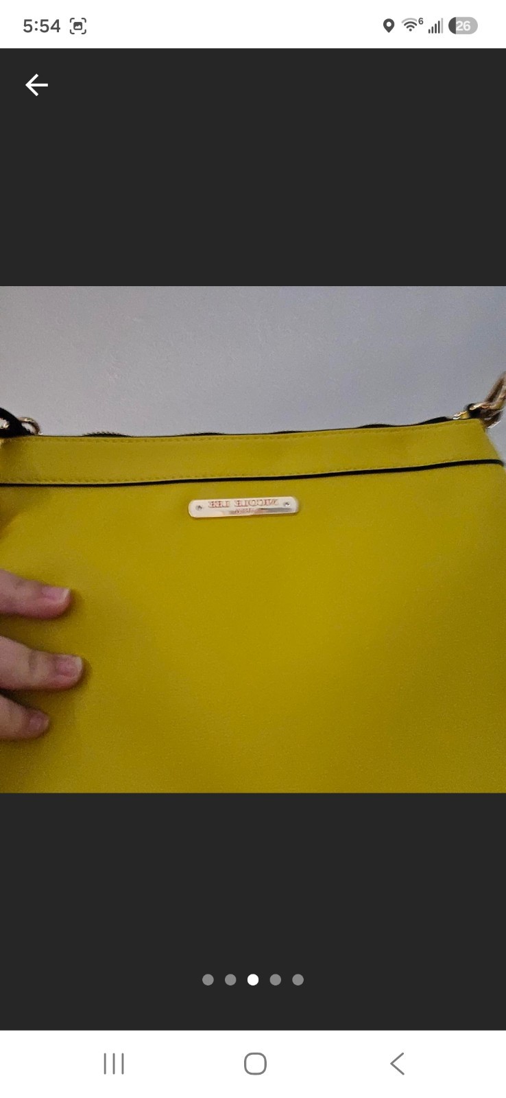 Nicole Lee Yellow Shoulder Bag Zip Closure Polka Dot Lining Inner Pockets