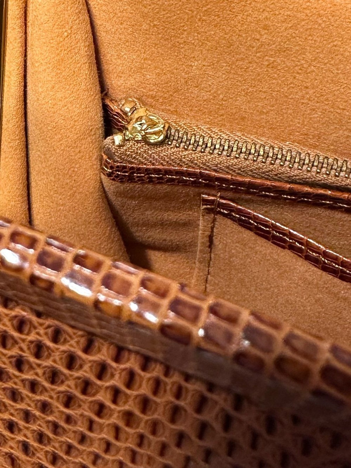 Mint Full Lizard Vintage Handbag Set Cognac Made in West Germany Mid-Century