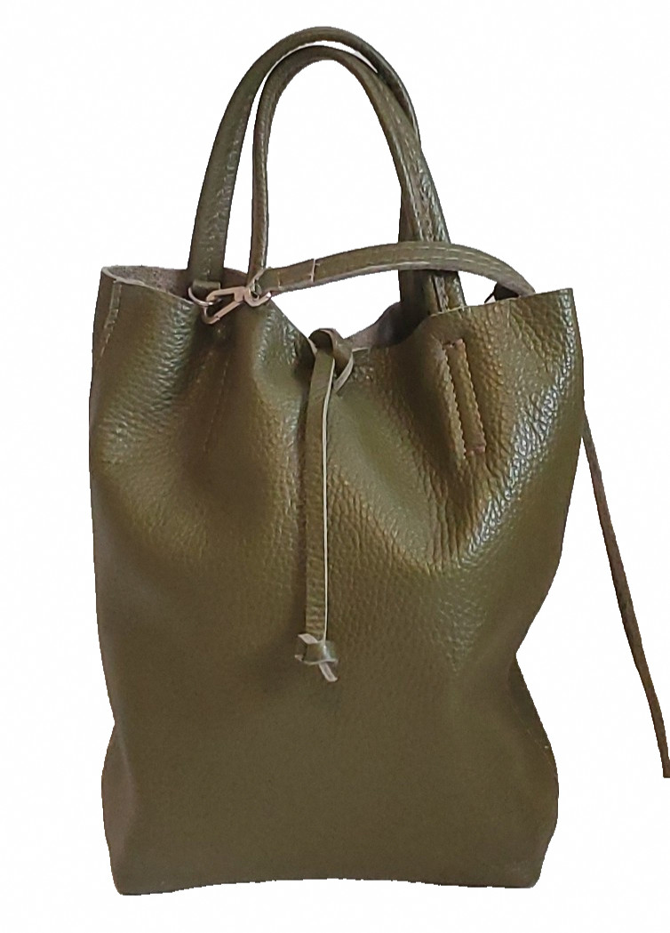 Moss Green Italian Leather Bucket Bag with Matching Case Made in Italy 10 in x 6