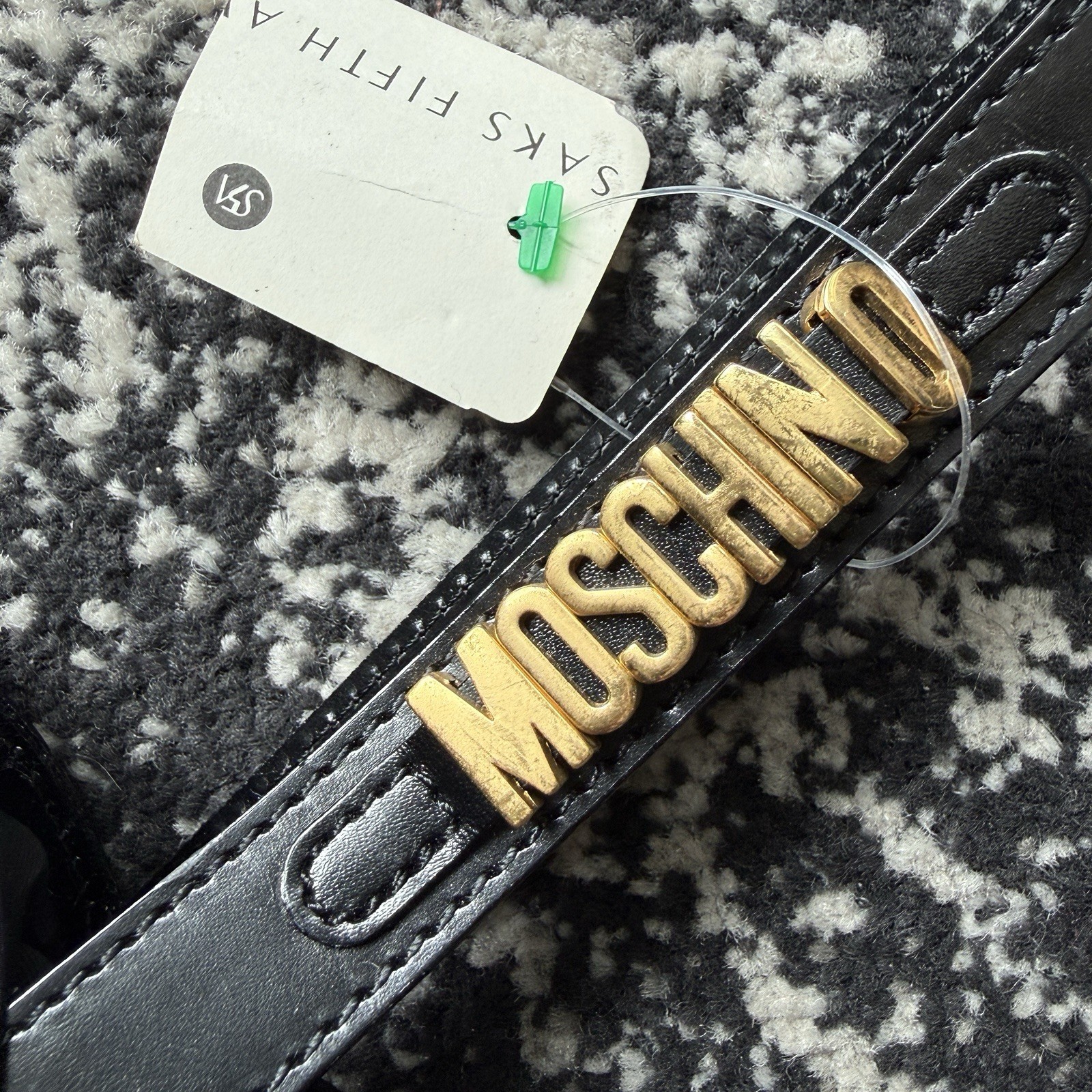 Moschino Heart-Shaped Black Wristlet Zip Clutch Gold-Tone Logo Strap