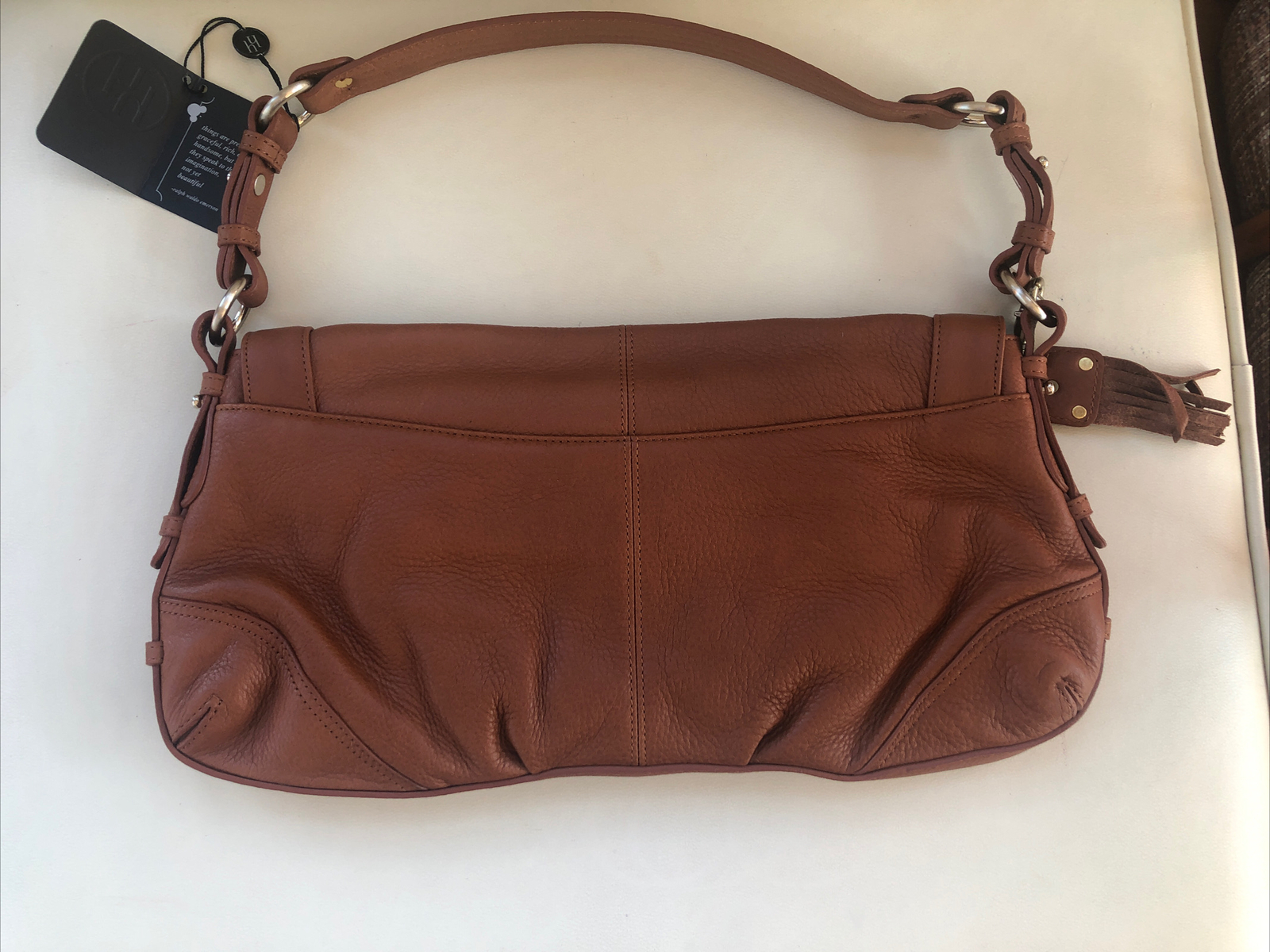 Hayden Harnett Lilly Brown Pebbled Leather Flap Purse Shoulder Bag Cognac