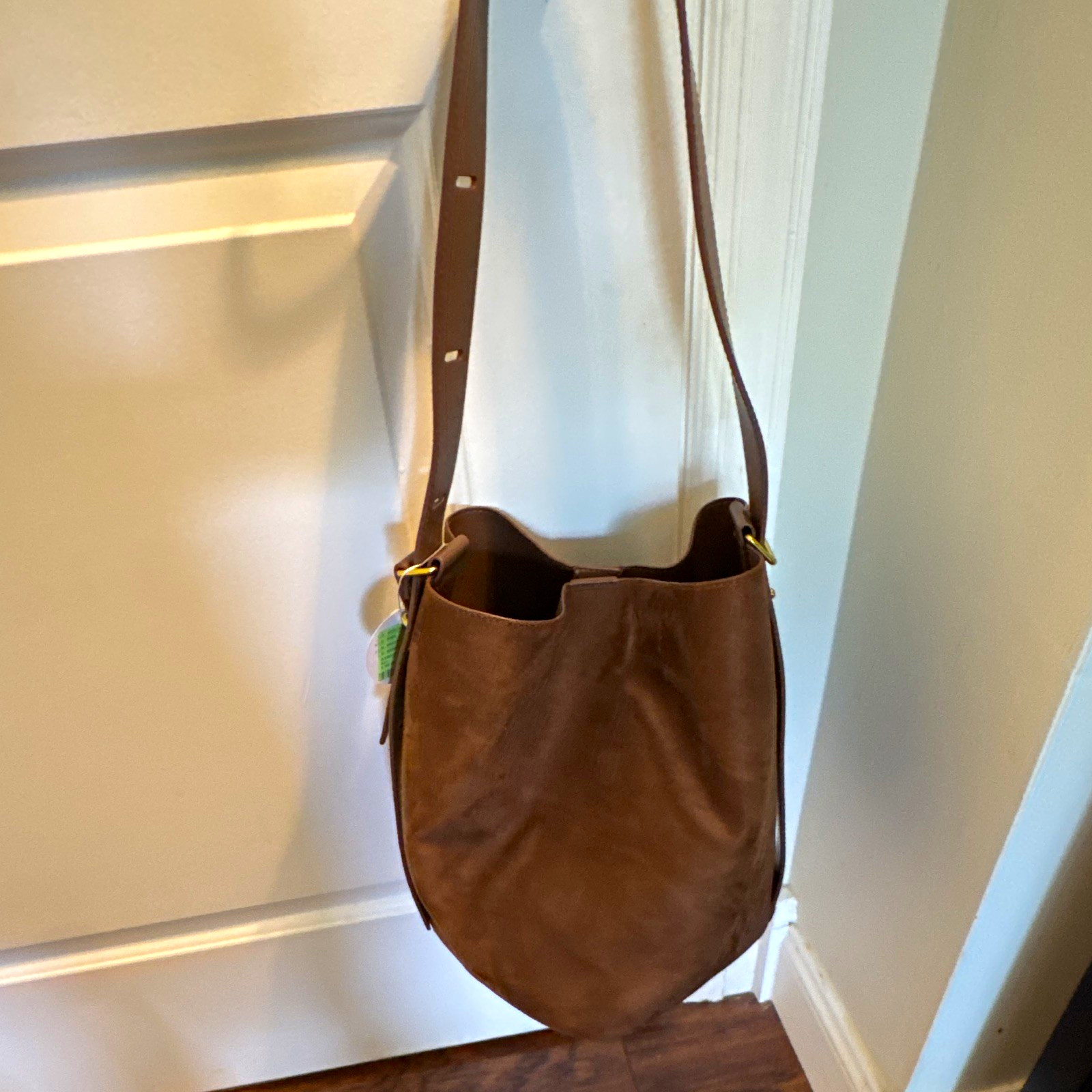 Melie Bianco/Anthropologie Brown Medium Crescent Shoulder Bag. Vegan suede.