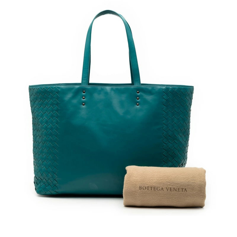 Bottega Veneta Intrecciato Leather Tote Bag Blue Women’s 13.6in x 10.2in x 3.9in
