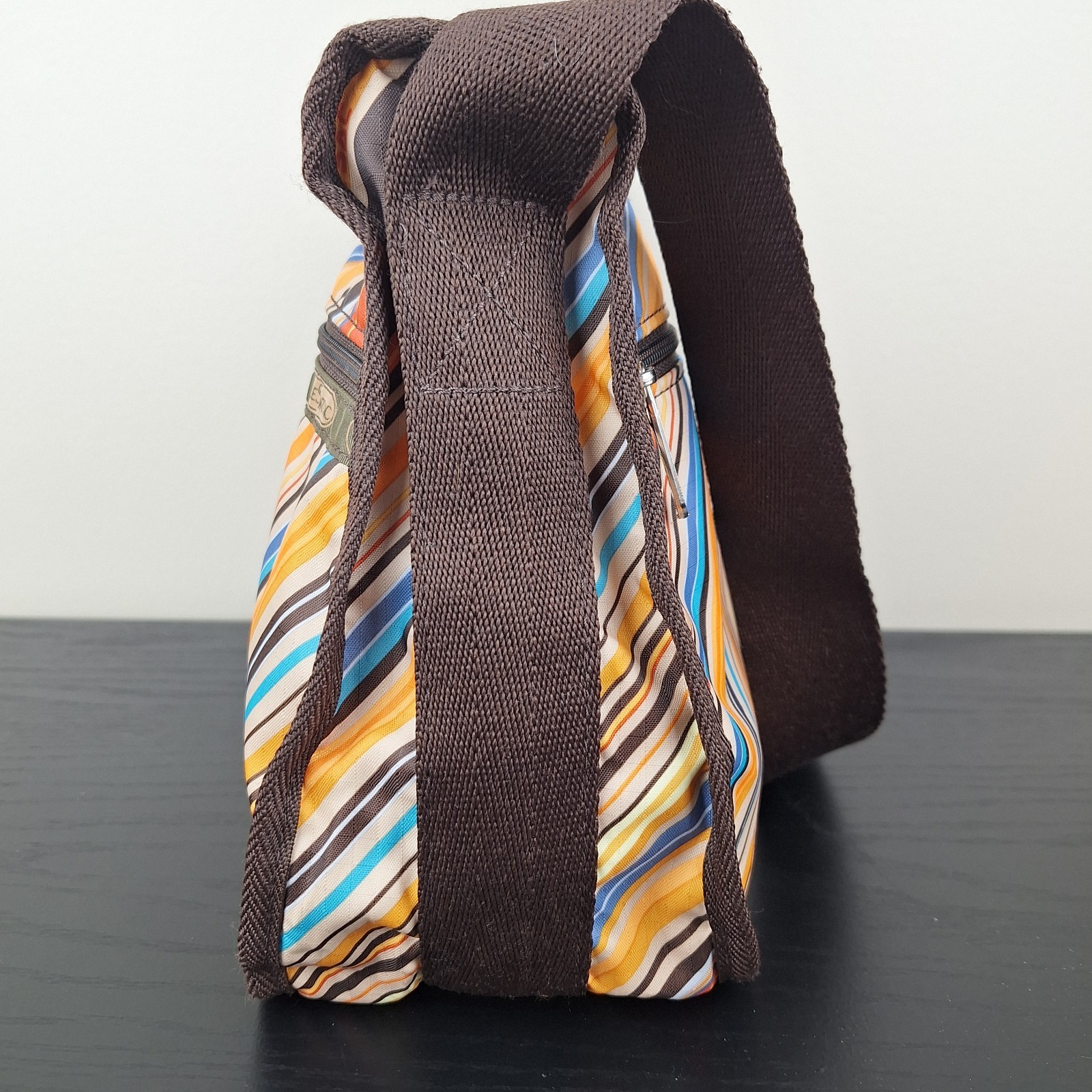 Lesportsac Deluxe Everyday Bag 70s Retro Style Striped Nylon Crossbody + Pouch