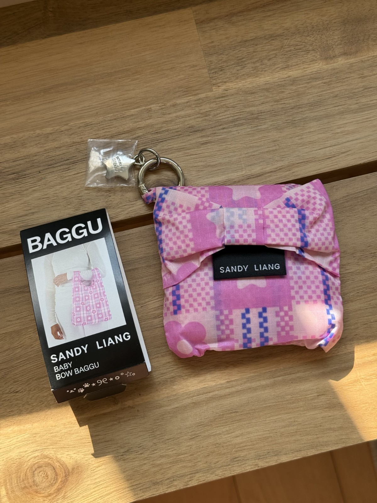 BAGGU Sandy Liang Baby Bow Reusable Bag (Pink Plaid) NWT
