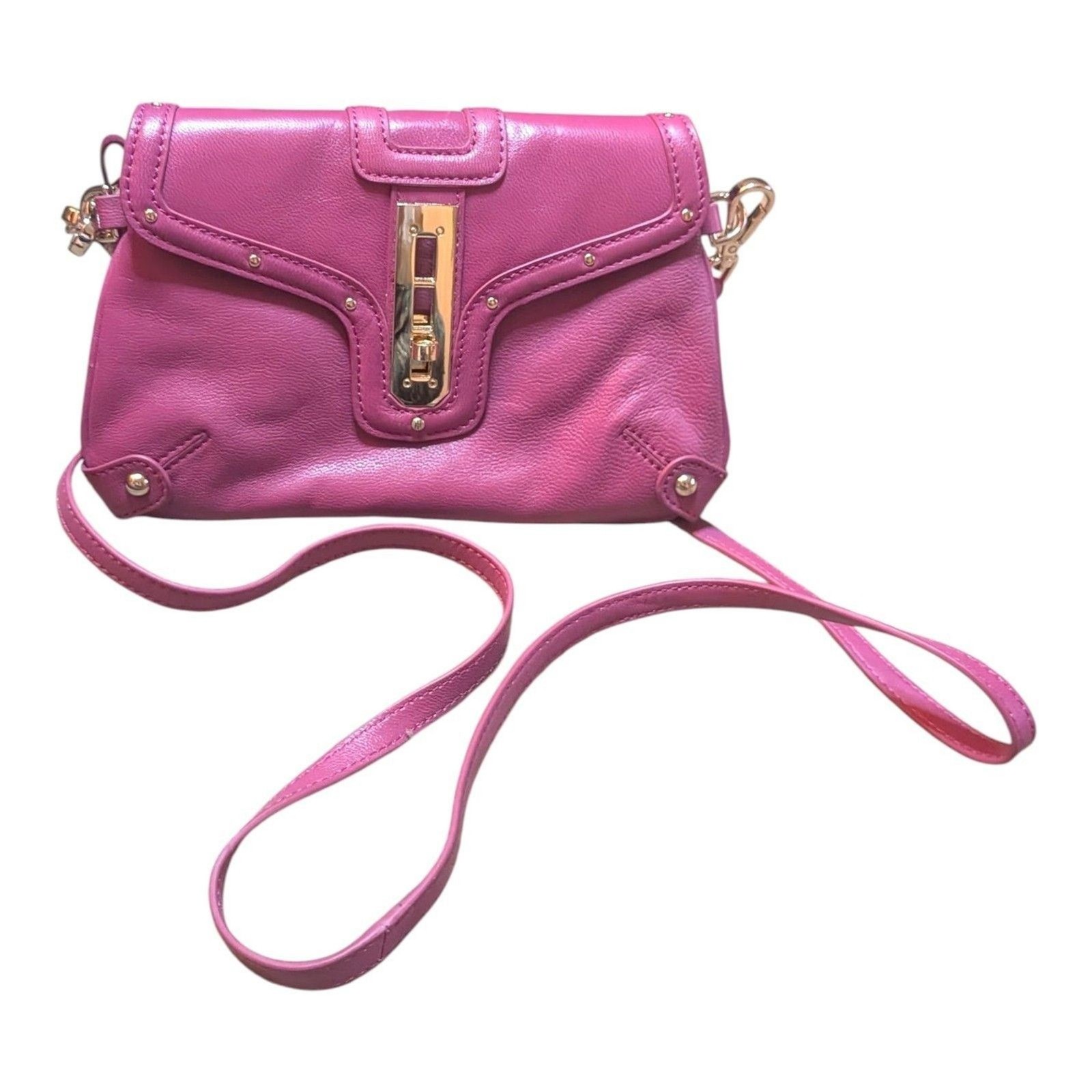 Hayden Harnett Leather Flap Fuchsia Small Shoulder Bag Crossbody Purse