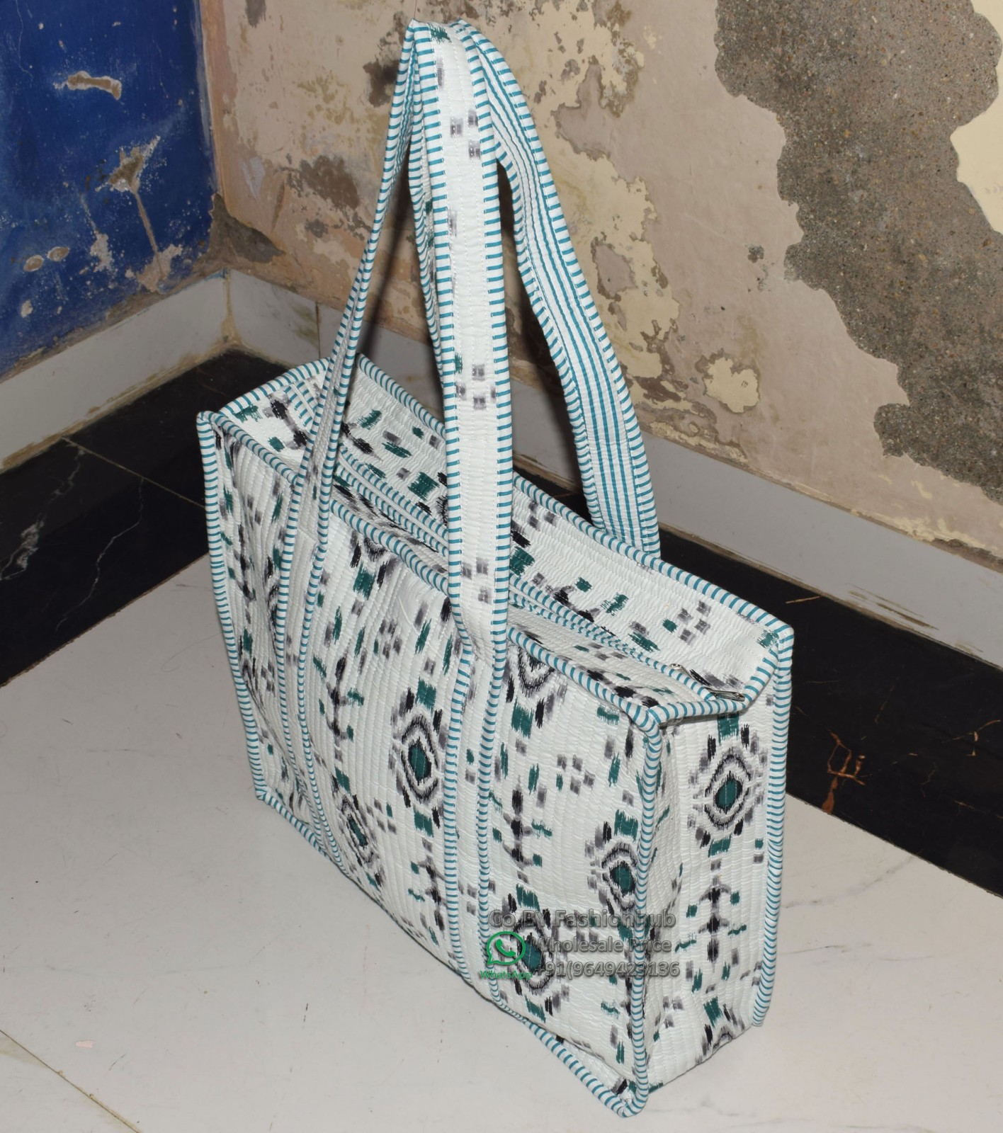 Handmade Eco-Friendly Quilted Cotton Market Bag Beach Tote Bag hand block bag