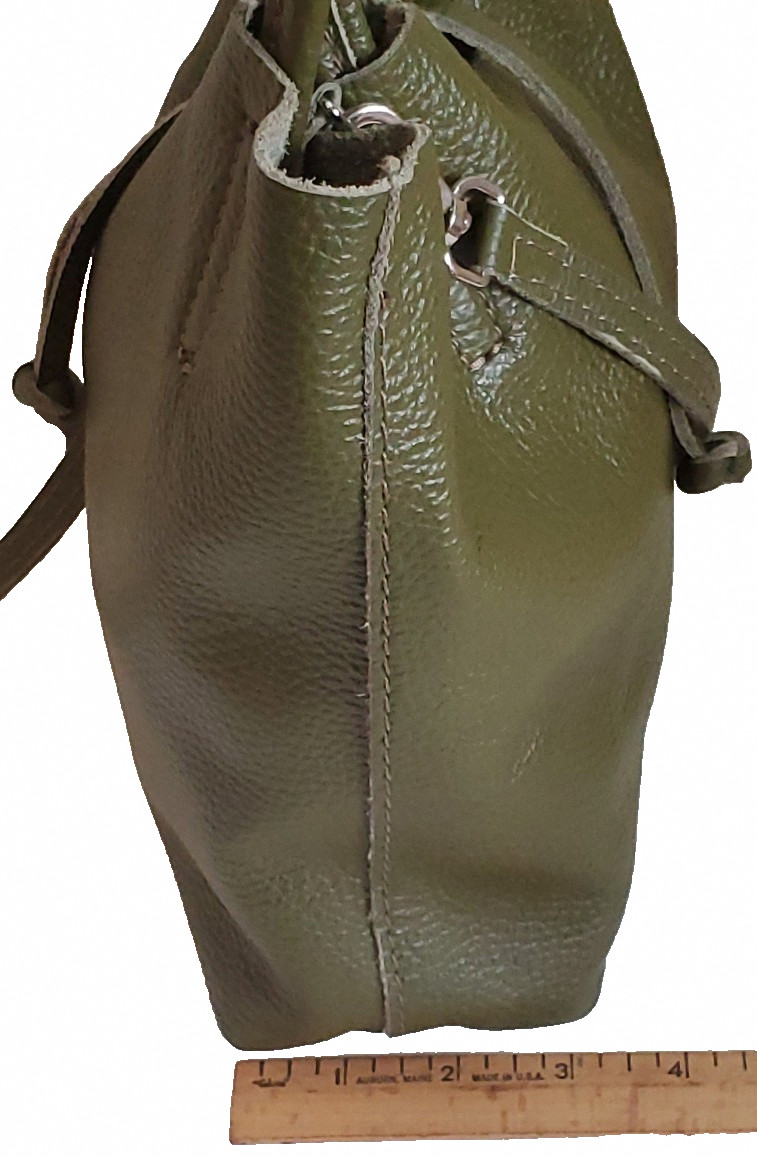 Moss Green Italian Leather Bucket Bag with Matching Case Made in Italy 10 in x 6