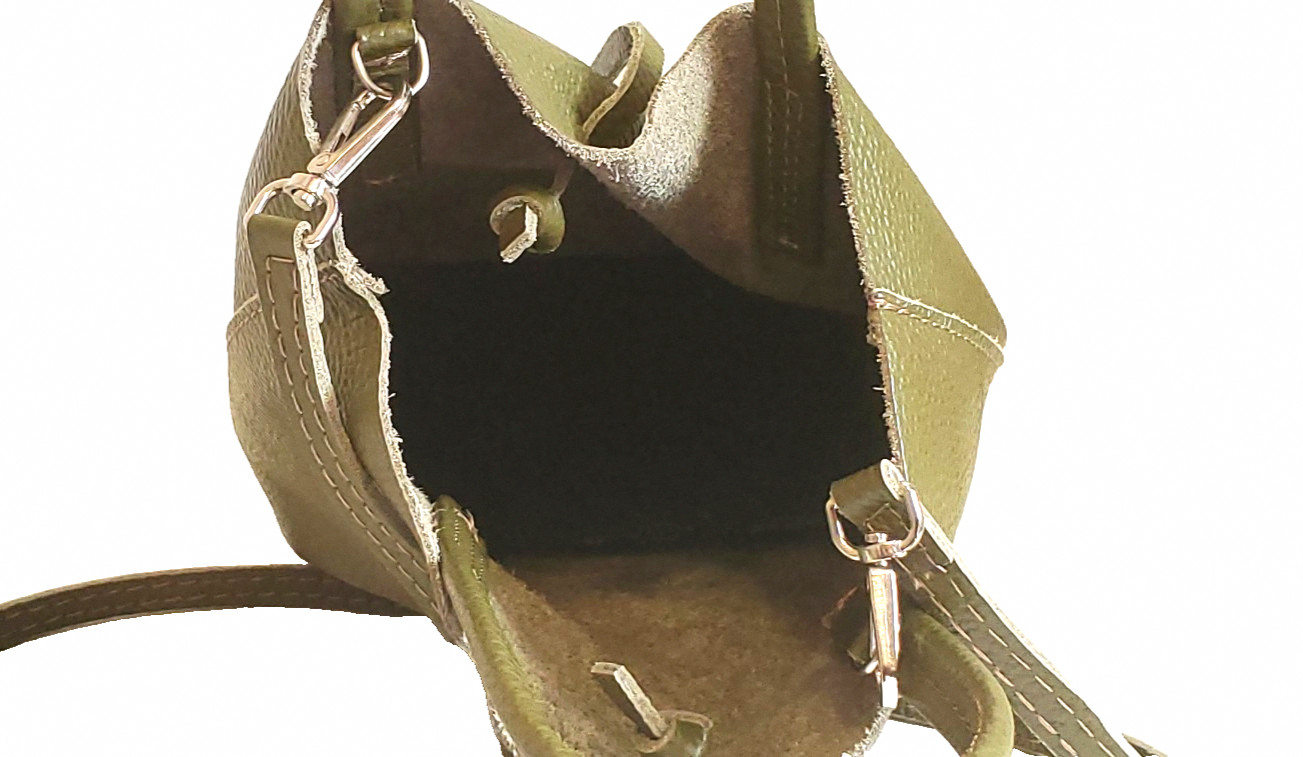 Moss Green Italian Leather Bucket Bag with Matching Case Made in Italy 10 in x 6