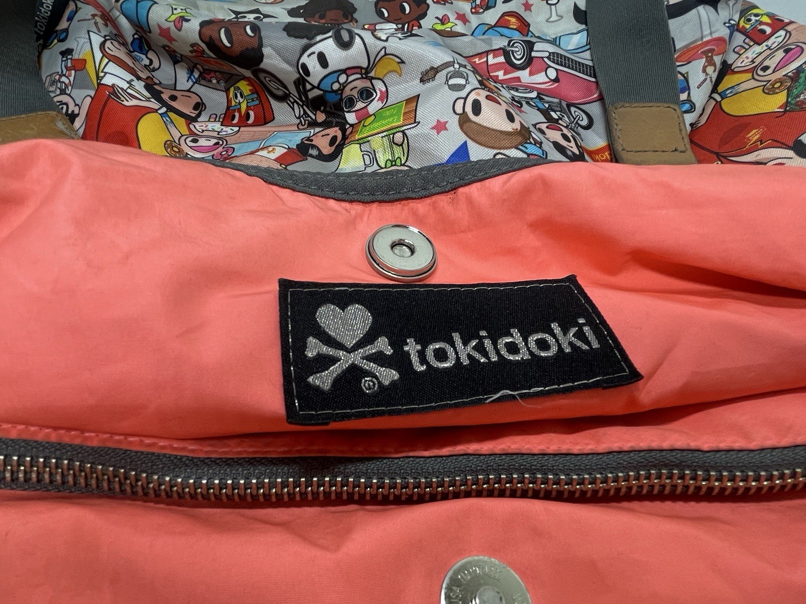 Tokidoki Allover Print Shoulder Bag Tote With Neon Lining