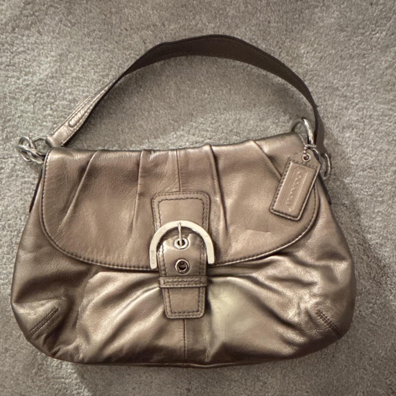 VNTG Coach Soho Pleated Flap Hobo Shoulder Bag Metallic Bronze Gold Y2K F17217