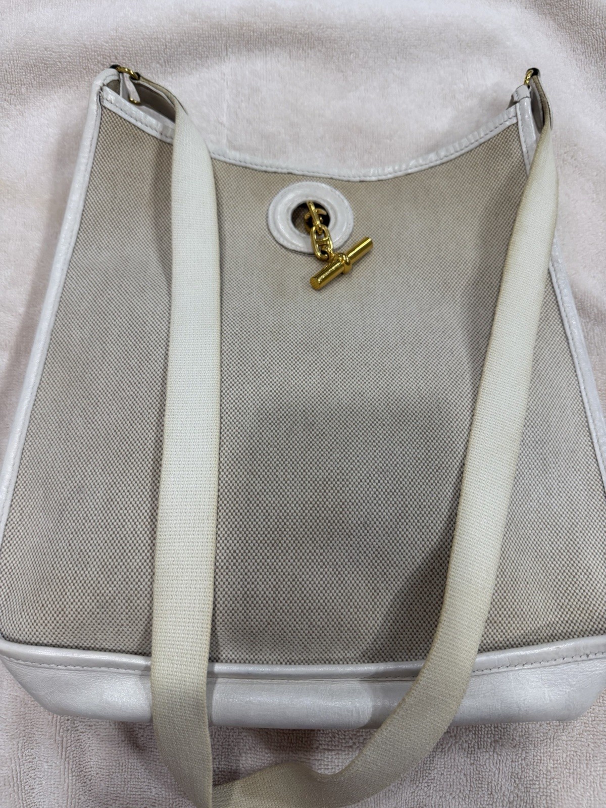 Hermès Vespa Beige White Toile Leather Vintage Crossbody Shoulder Bag