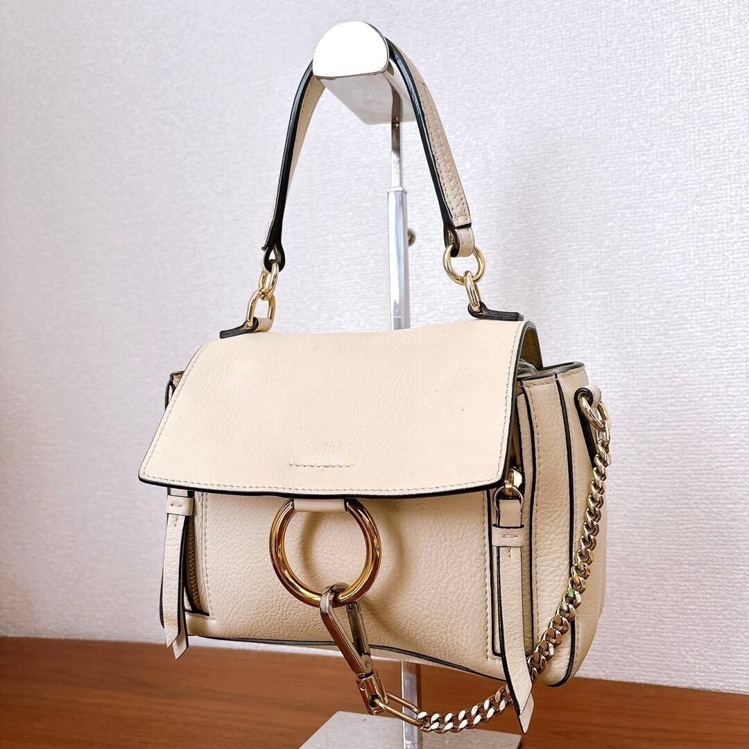 CHLOE Shoulder Bag Faye Day Small Beige Authentic From Japan