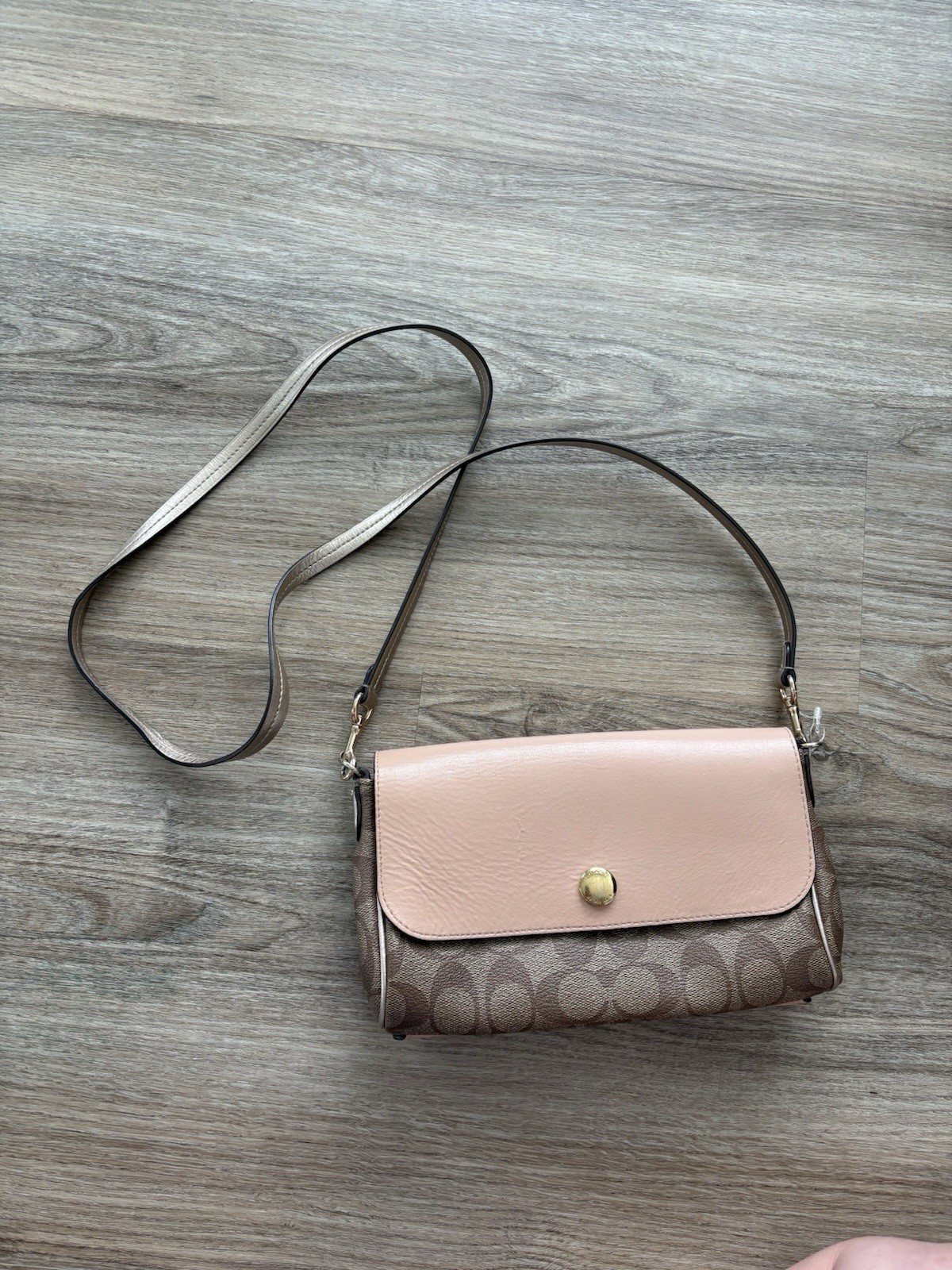 Coach Signature Logo Pink/Brown Reversible Flap Crossbody Bag