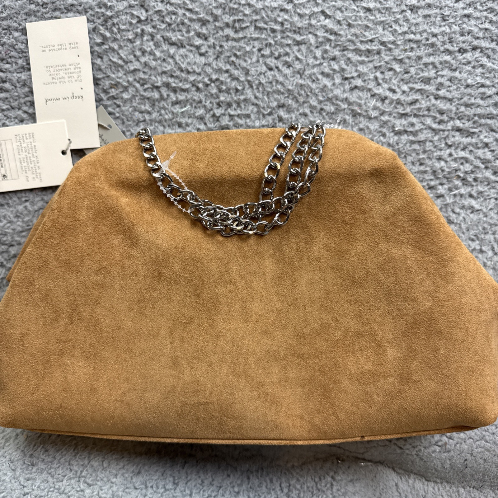 A New Day Womens Medium Brown Studded Faux Suede Oversized Clutch Shoulder Strap