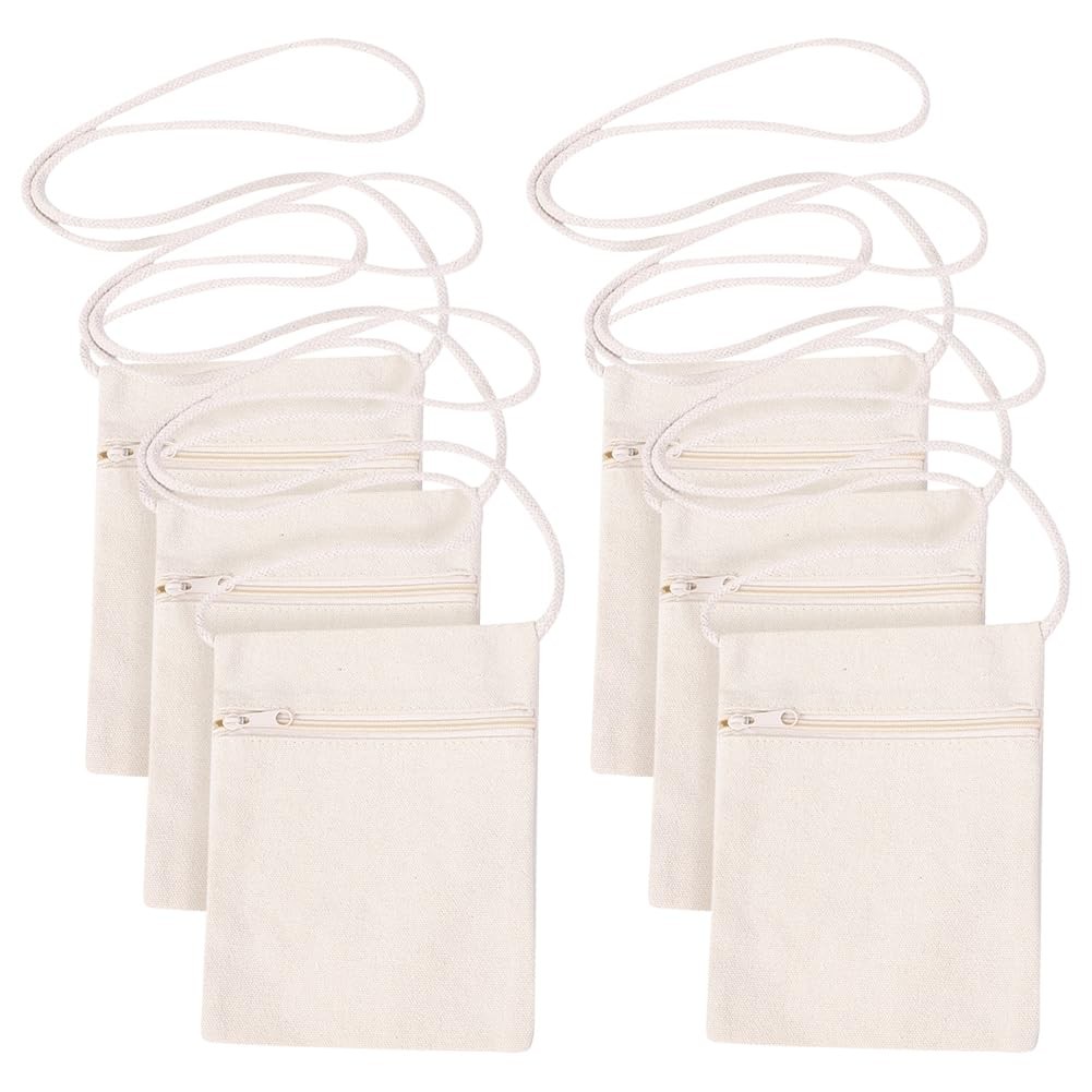GSHLLO 6 Pcs 17 x 13cm Blank Canvas Cross Body Bags Children’s Zipper Shoulde…