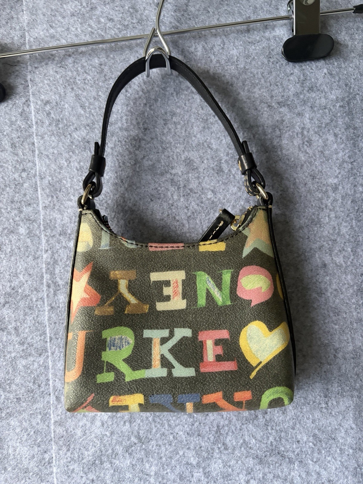 Vtg Dooney & Bourke Bitsy Mini Bag Black Multicolor Graffiti Purse Rainbow Y2K