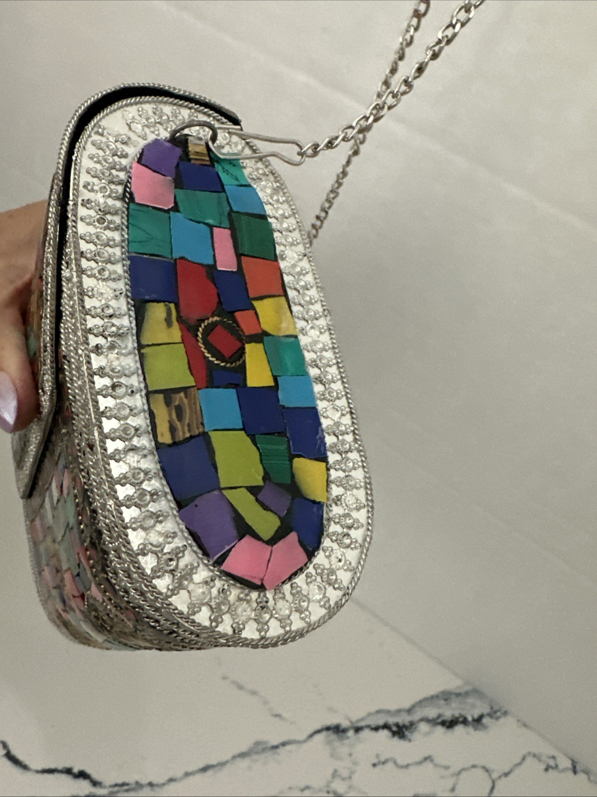 Mosaic Metal Crossbody Handbag Women Bohemian Floral Pattern
