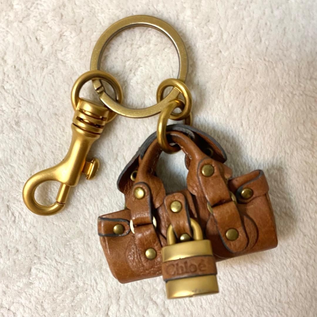 Chloe Paddington Padlock Bag Charm Camel Brown Leather Strap Key Lock