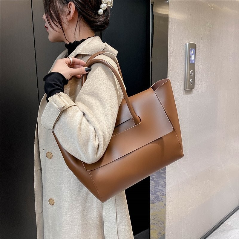 Fashion Women Large Capacity Tote Shoulder Bag Simple Retro PU Leather Handbag
