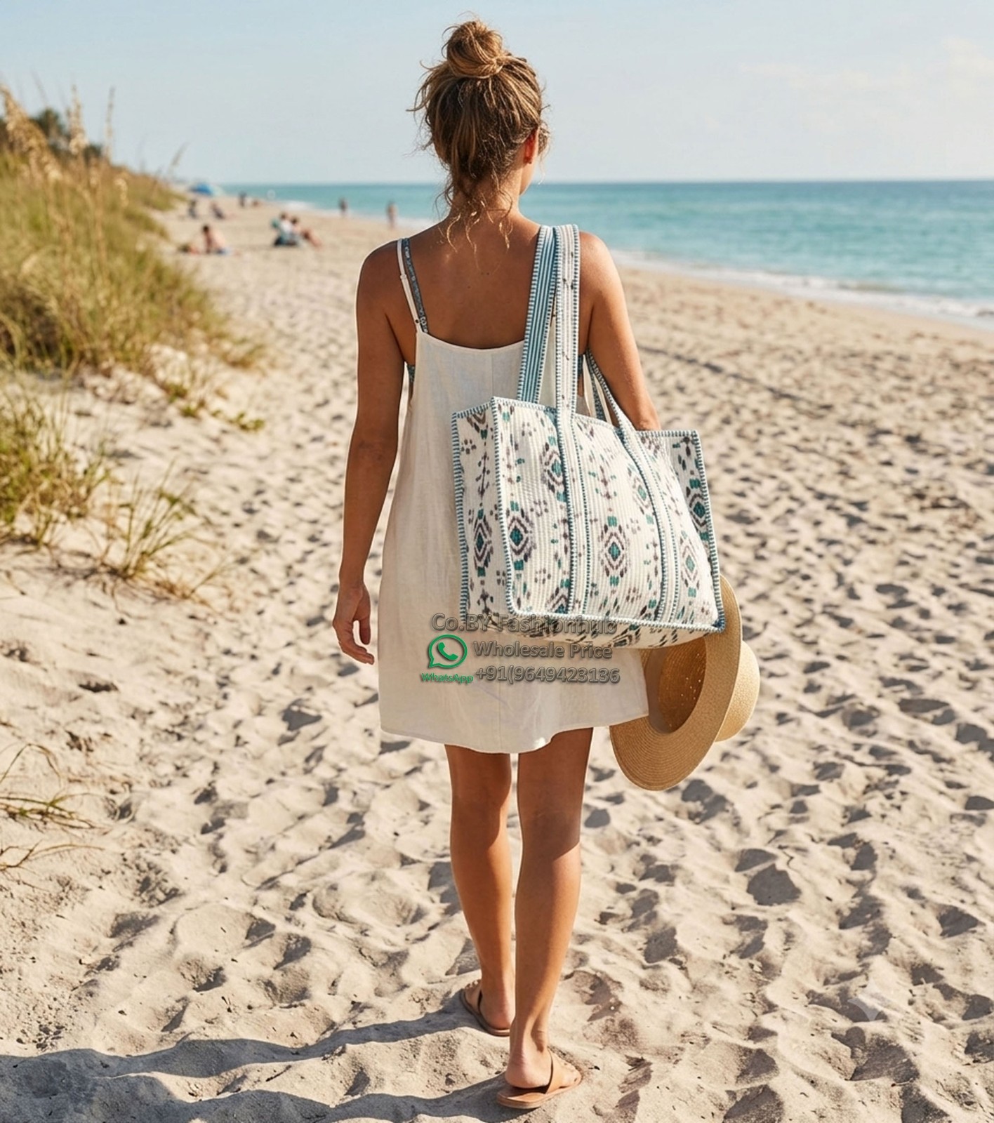Handmade Eco-Friendly Quilted Cotton Market Bag Beach Tote Bag hand block bag