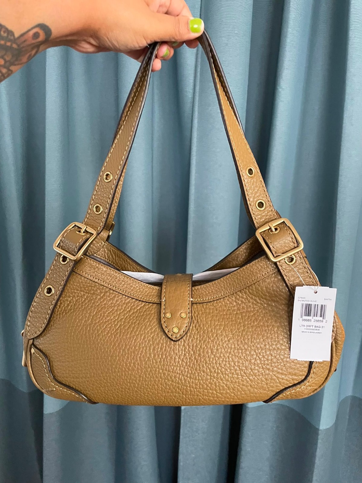 Coach Drifter Shoulder Bag 31 – Muted Olive CFM45 – Textured Pebbled Leather NWT
