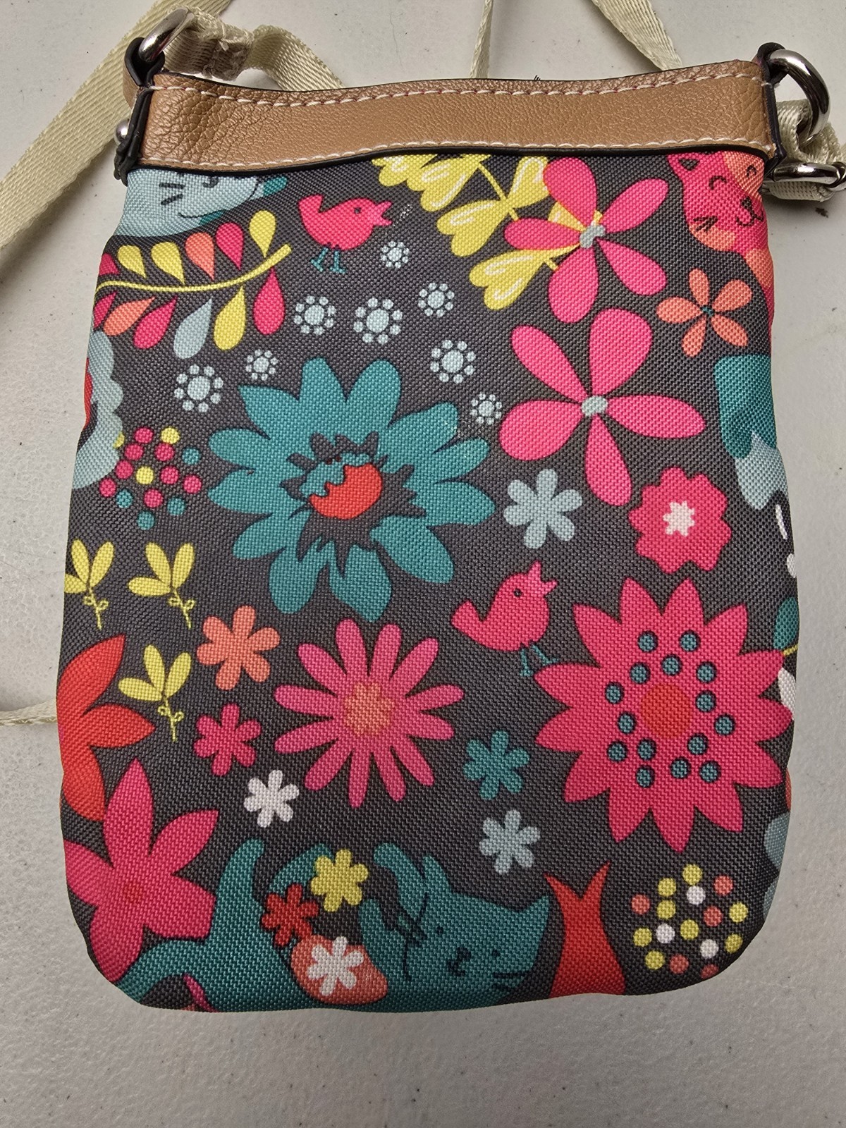 LILY BLOOM Mini Crossbody Retro Floral Cat Adjustable Strap Small Travel Purse